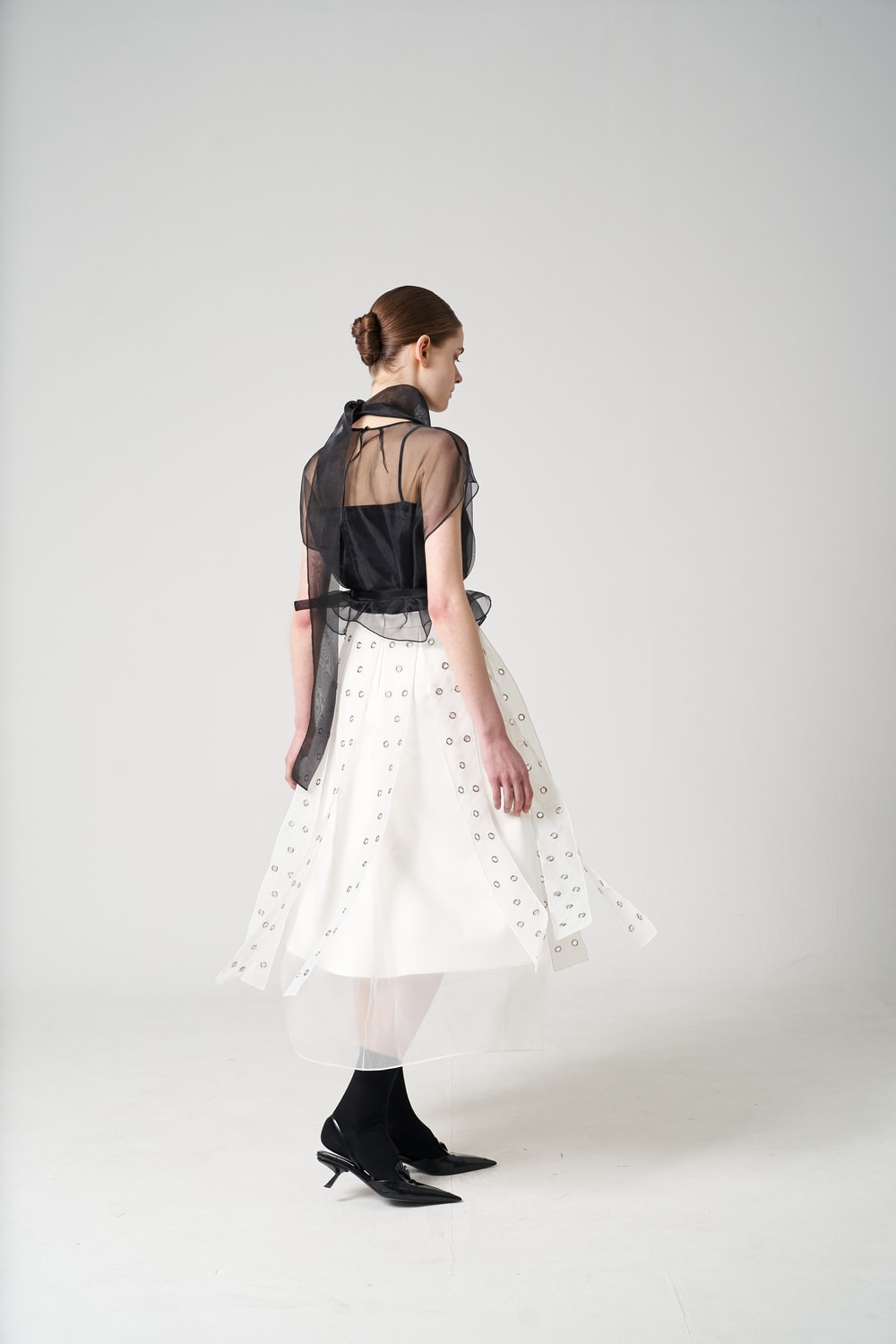 Embroidered organza midi-skirt