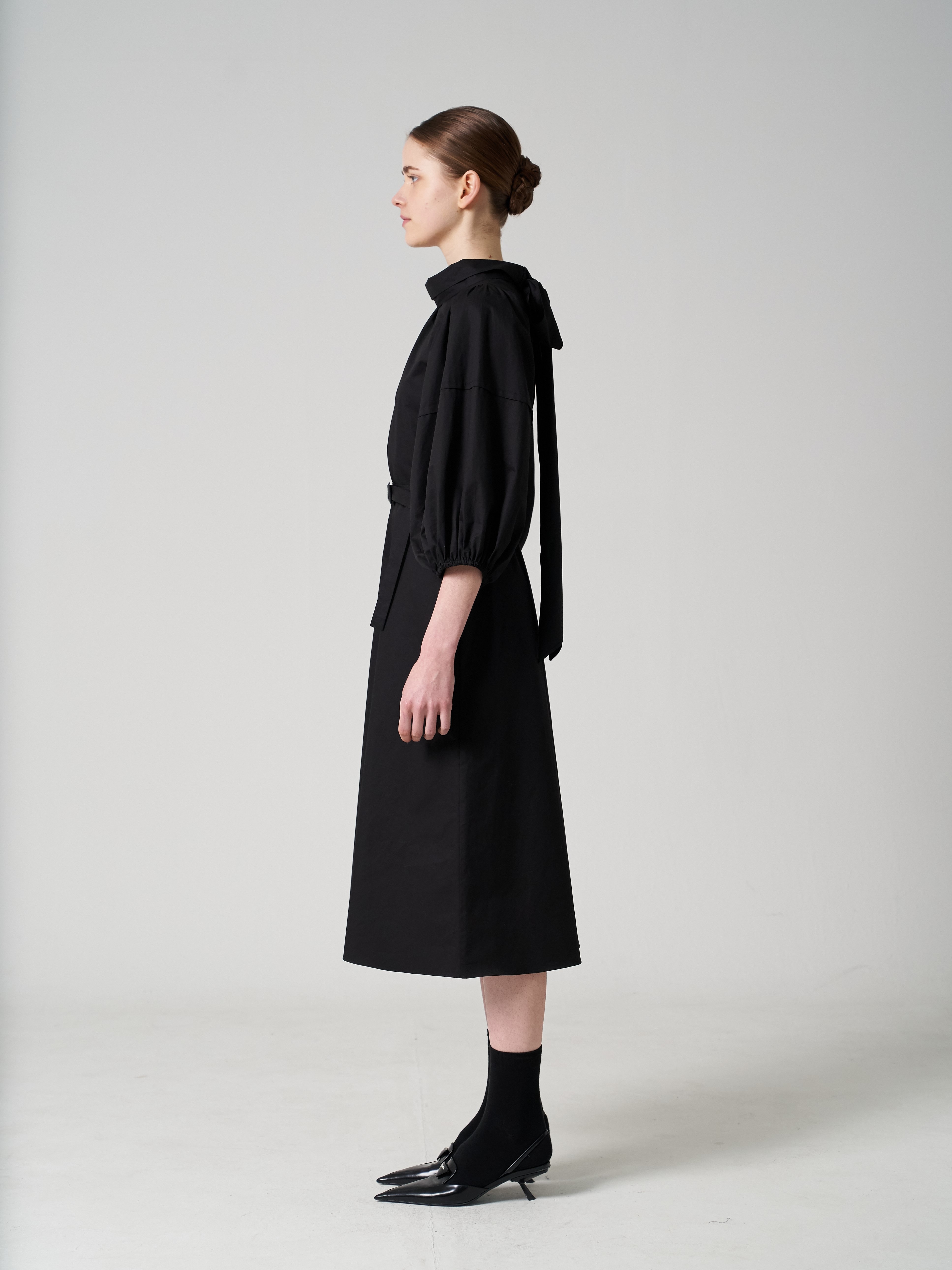 Poplin ribbon long dress