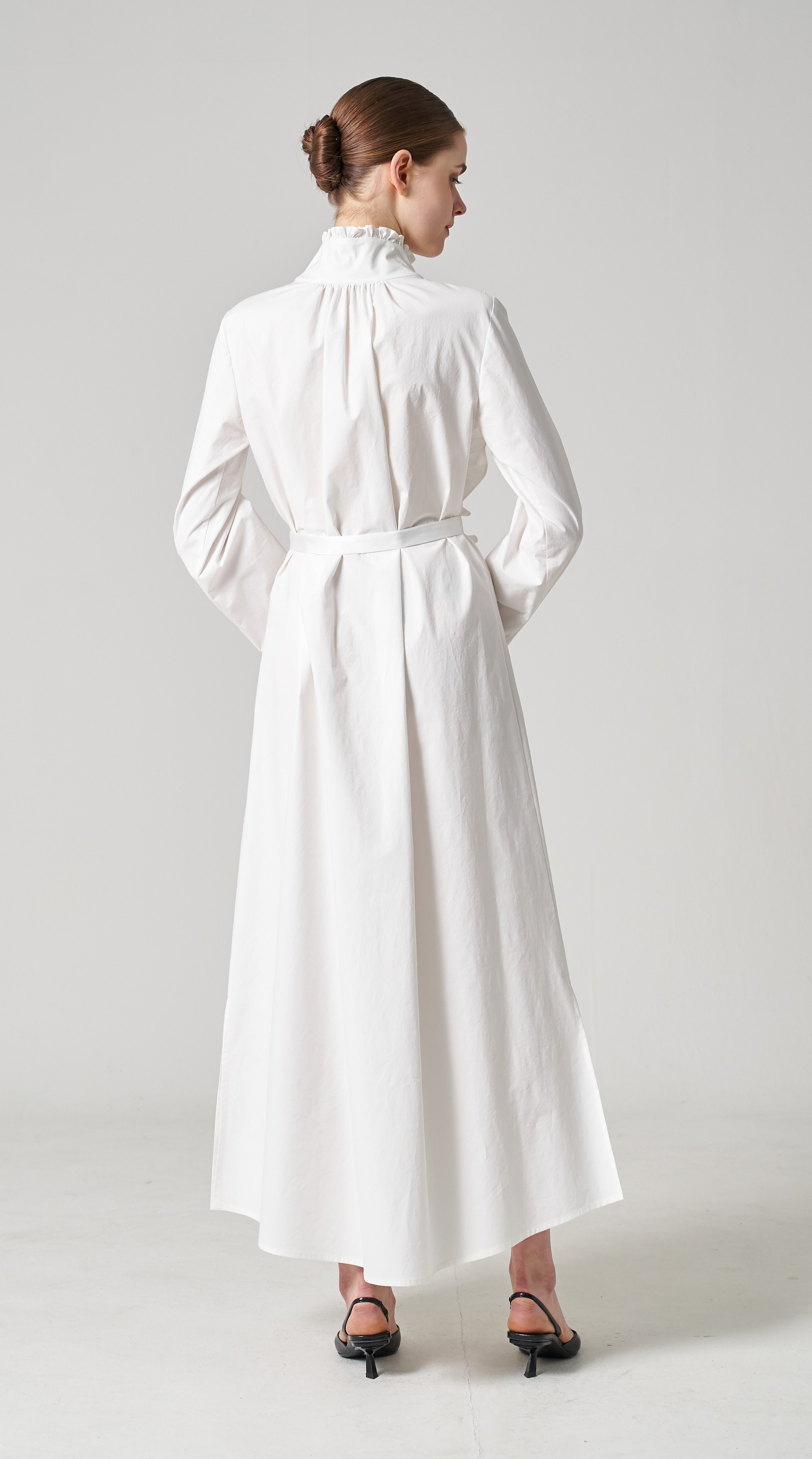 Poplin frill long dress