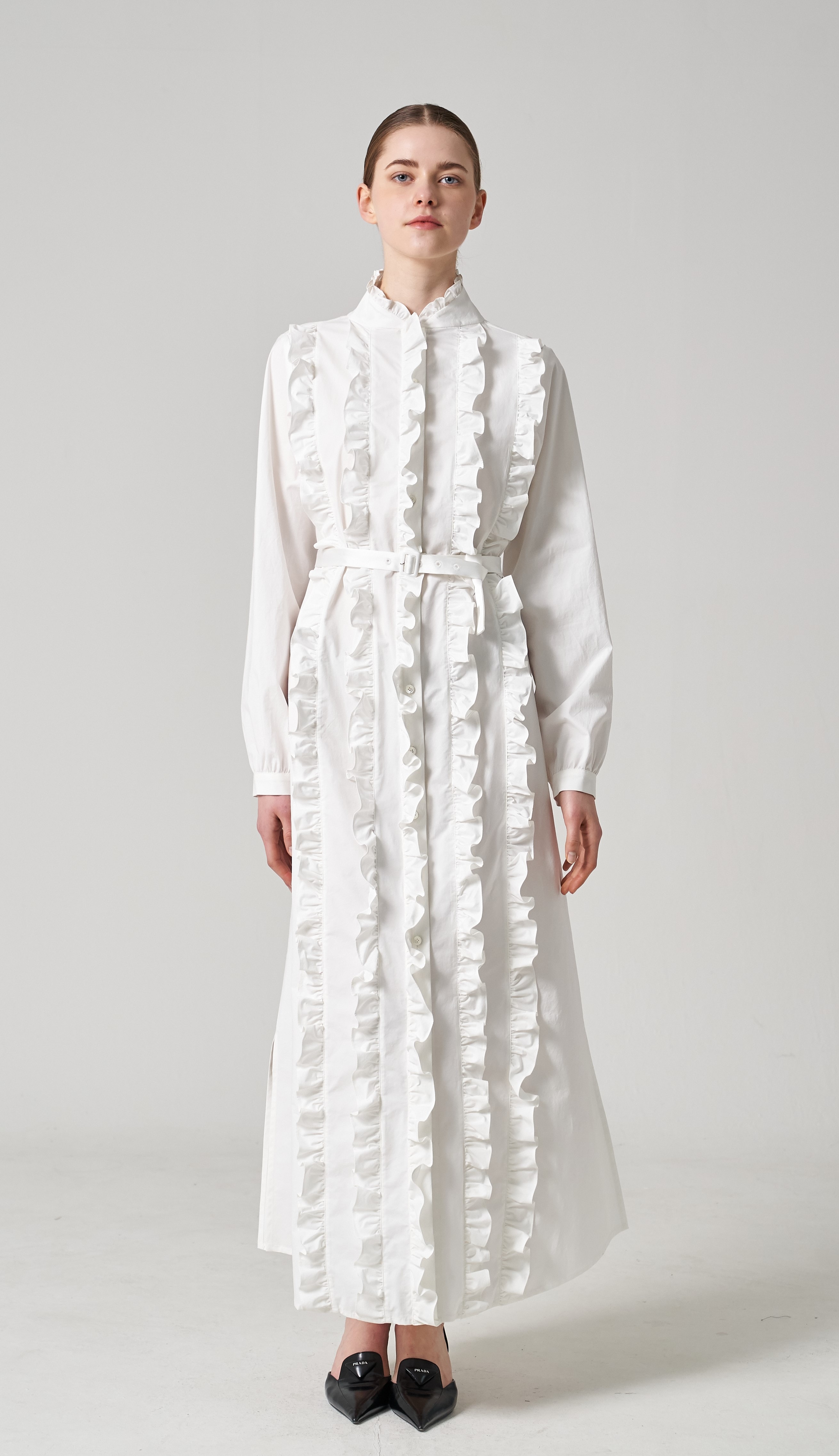 Poplin frill long dress
