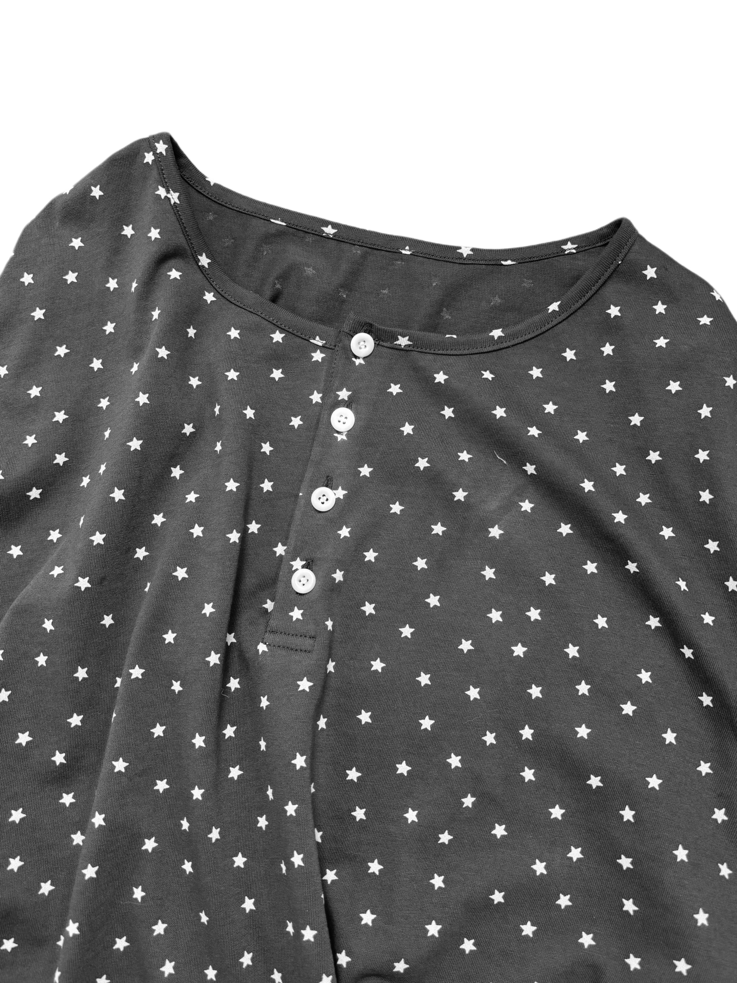 Pattern button t-shirts(Charcoal)