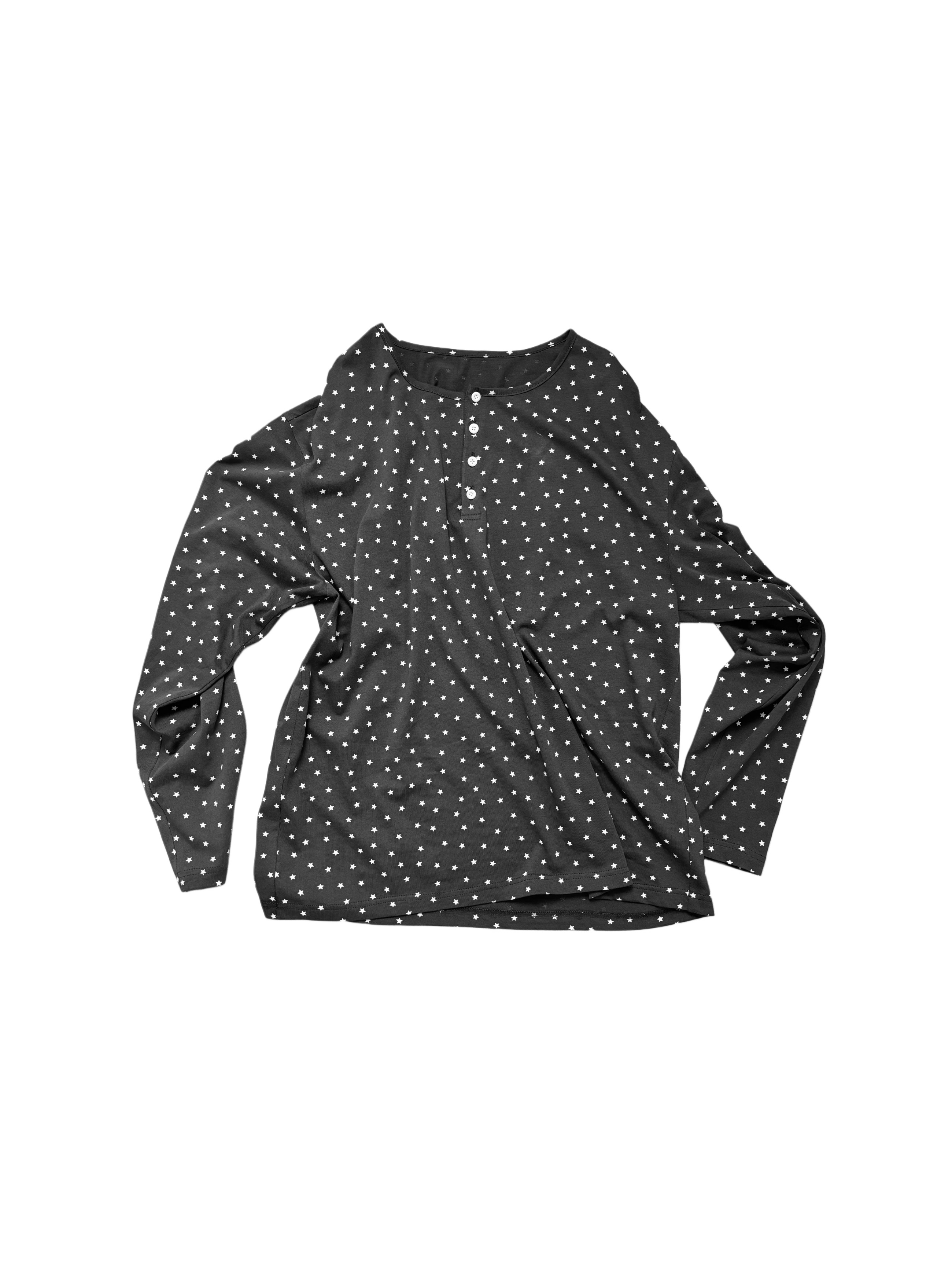 Pattern button t-shirts(Charcoal)