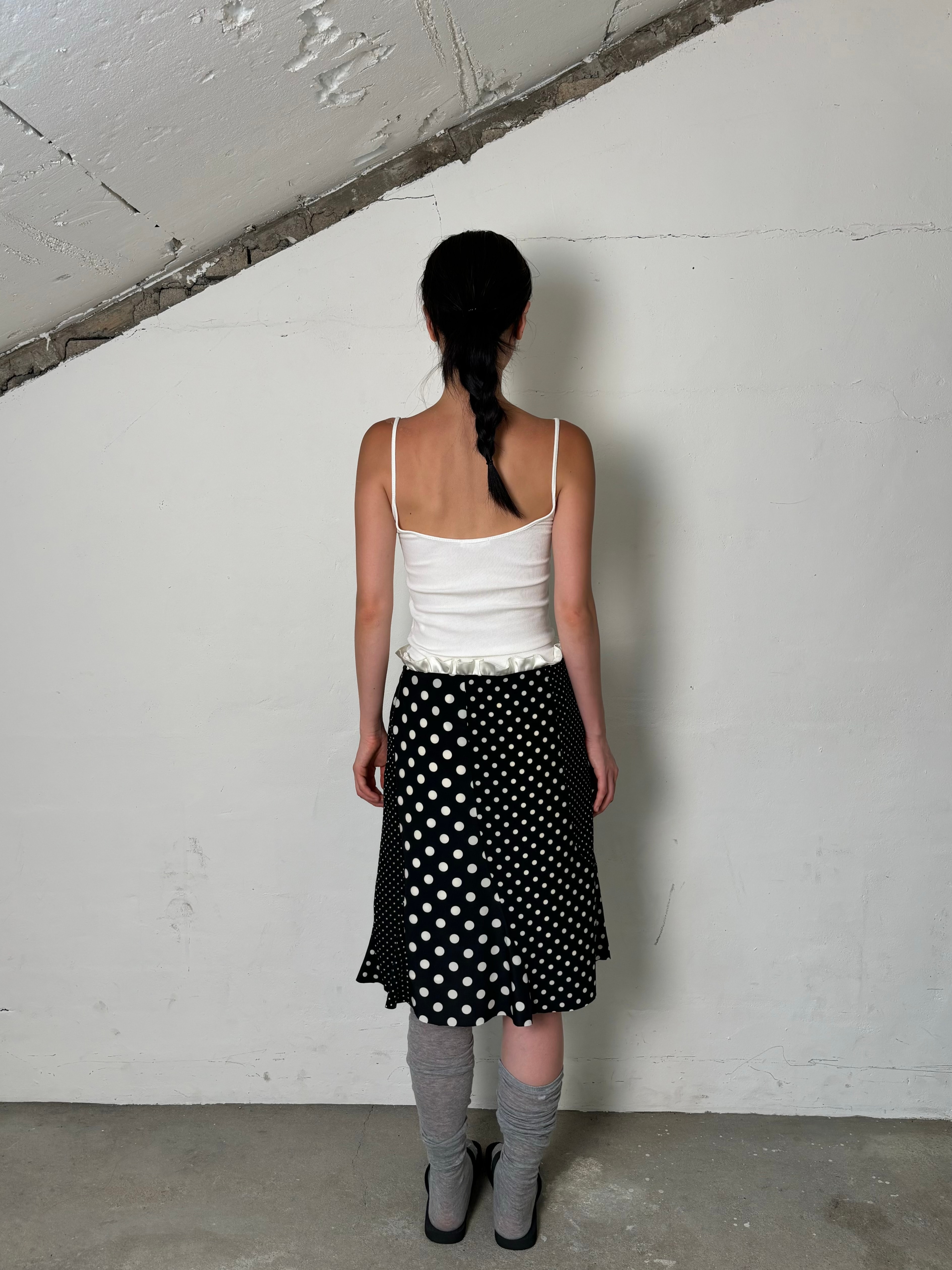 Dot patchwork frill skirt(Black)