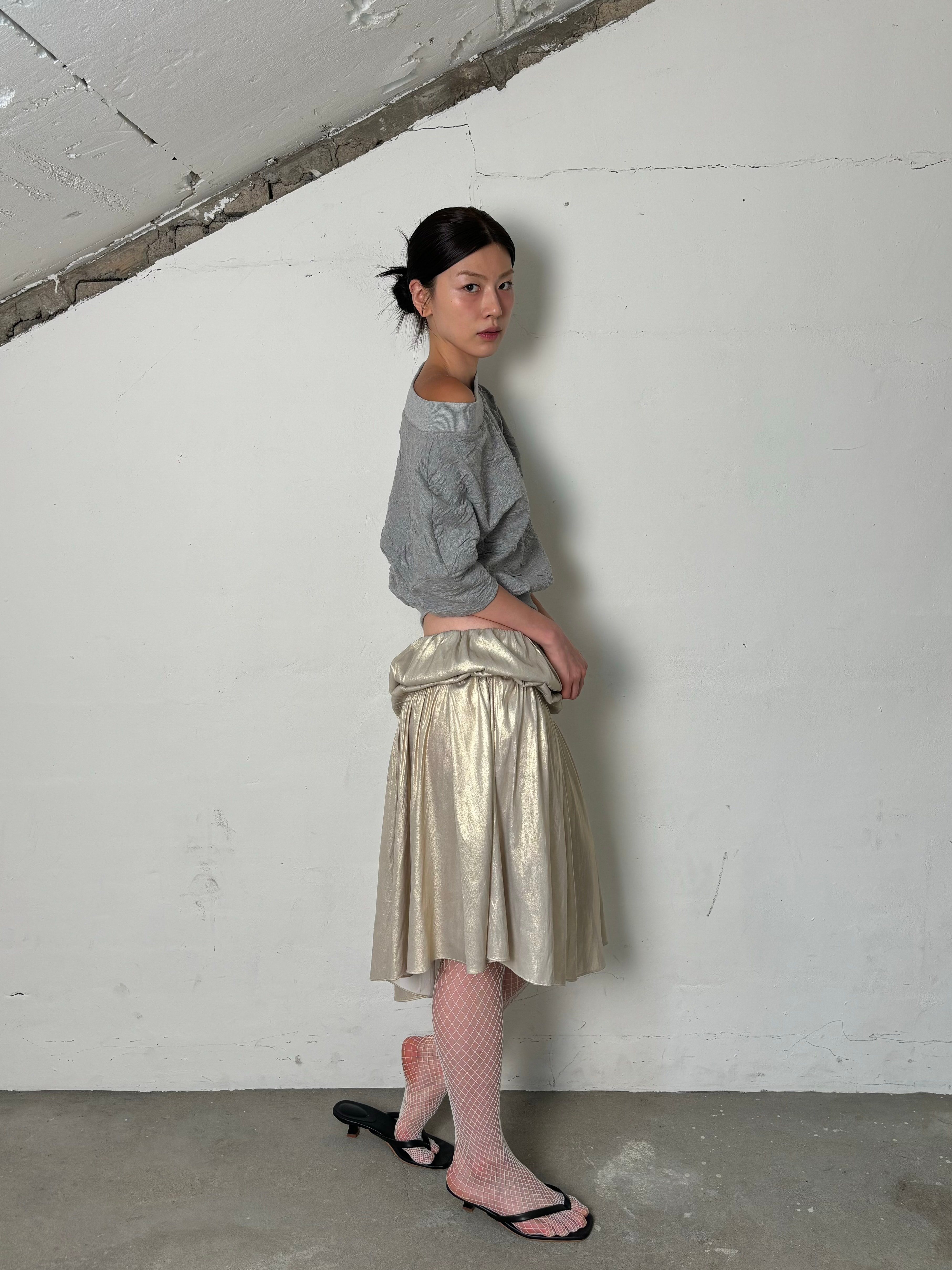 Shirring banding skirt(Gold)