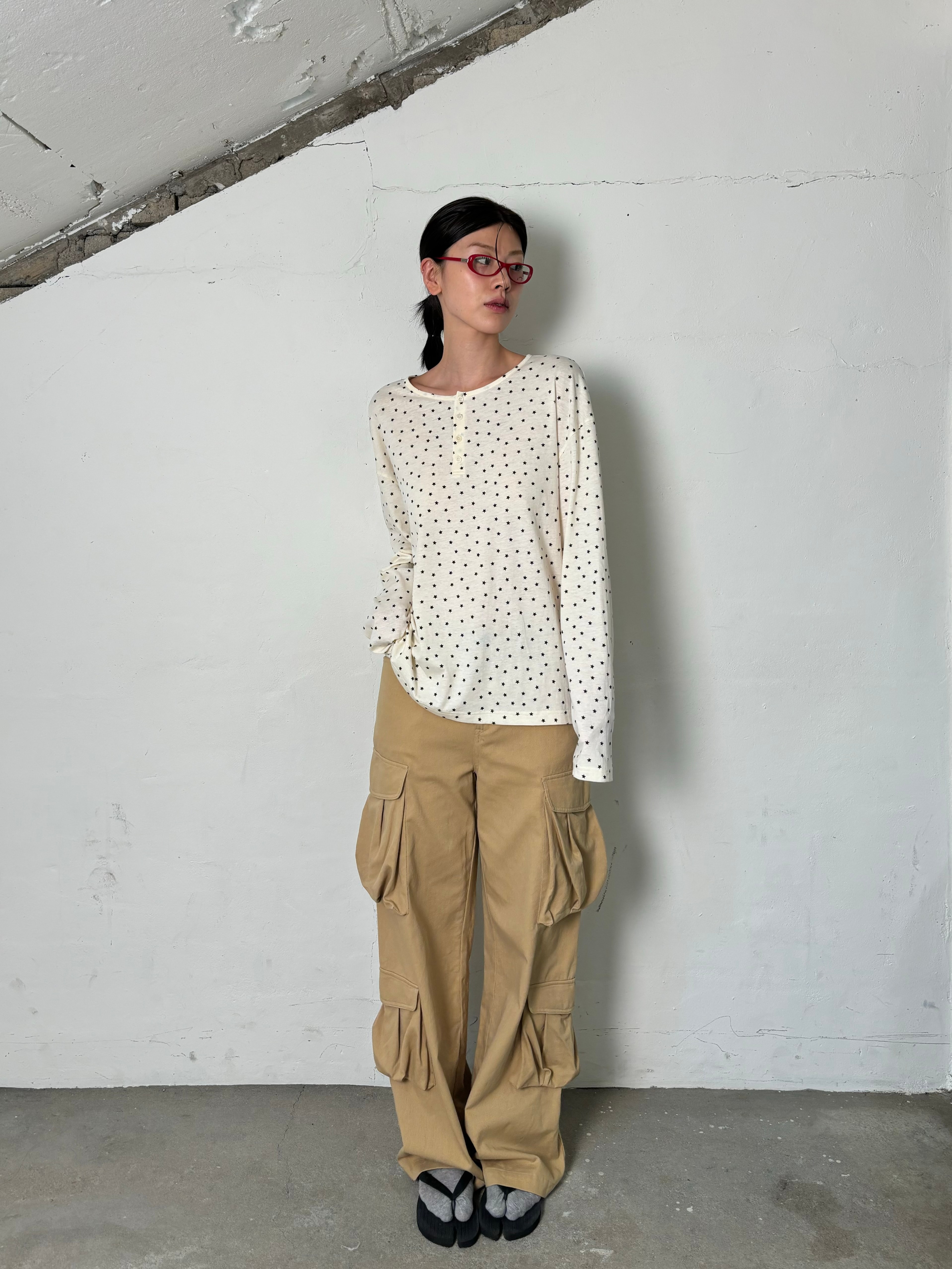 Pattern button t-shirts(Ivory)