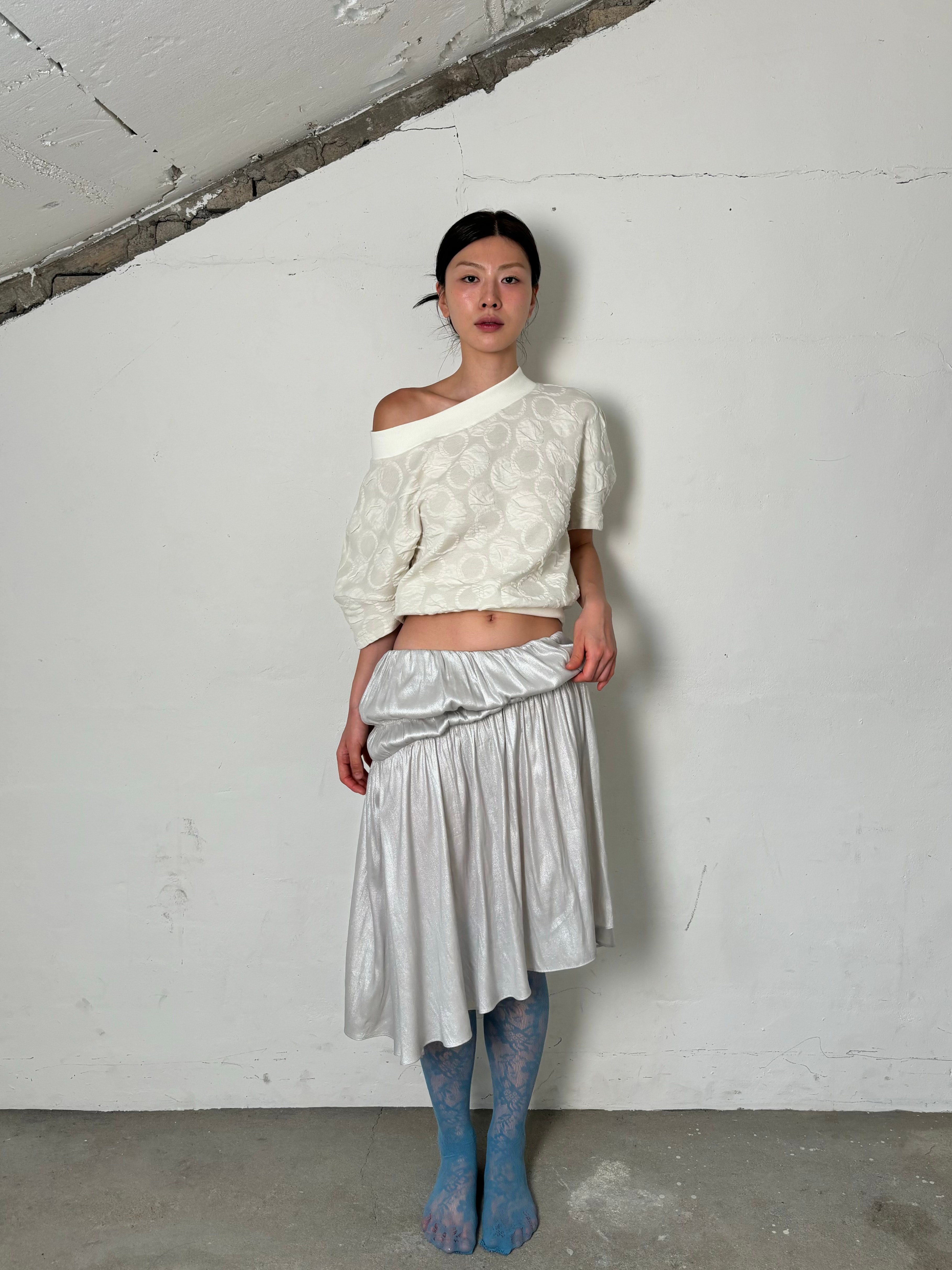 Shirring banding skirt(Silver)