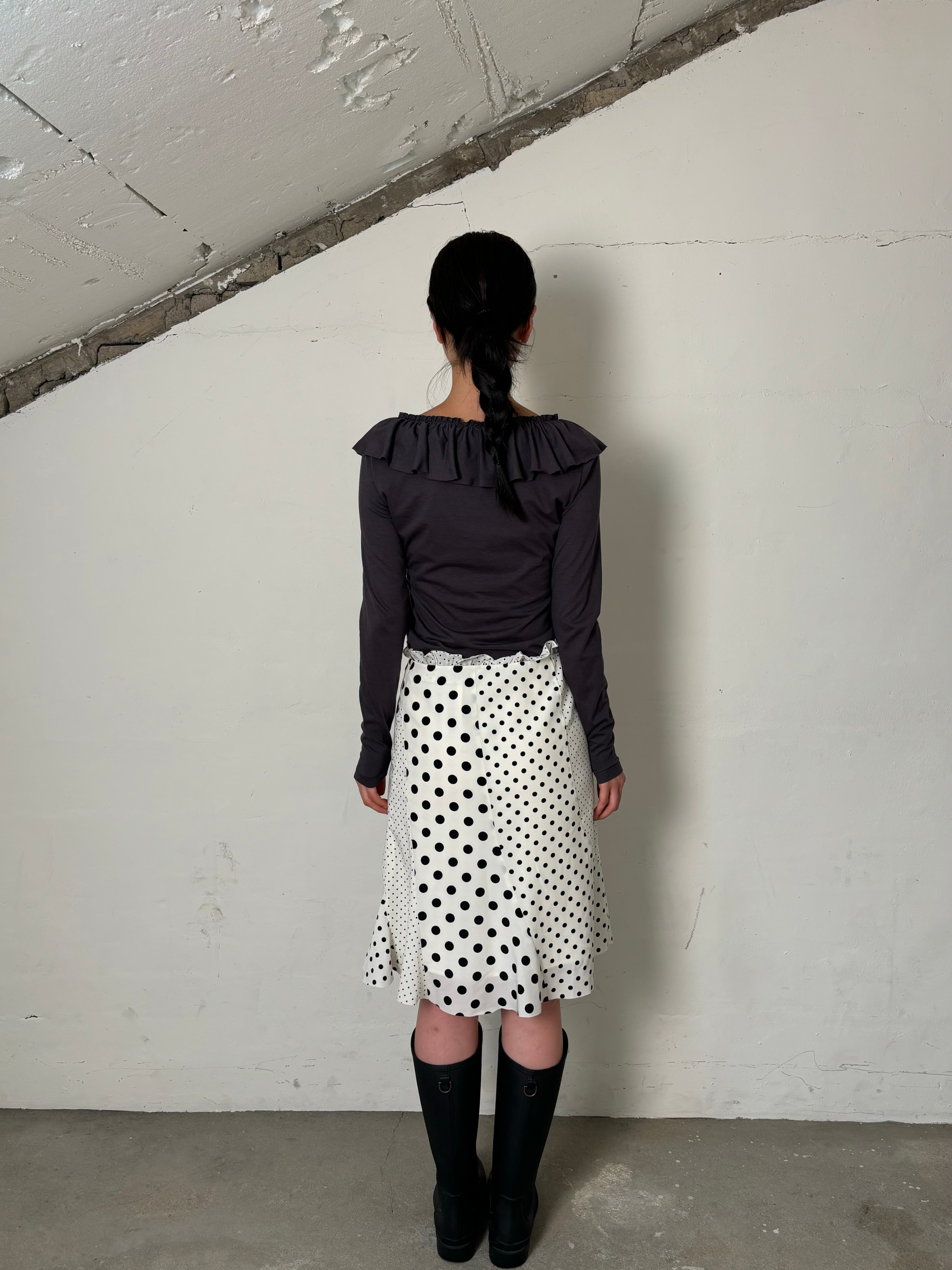 Frill tencel t-shirt(Charcoal)
