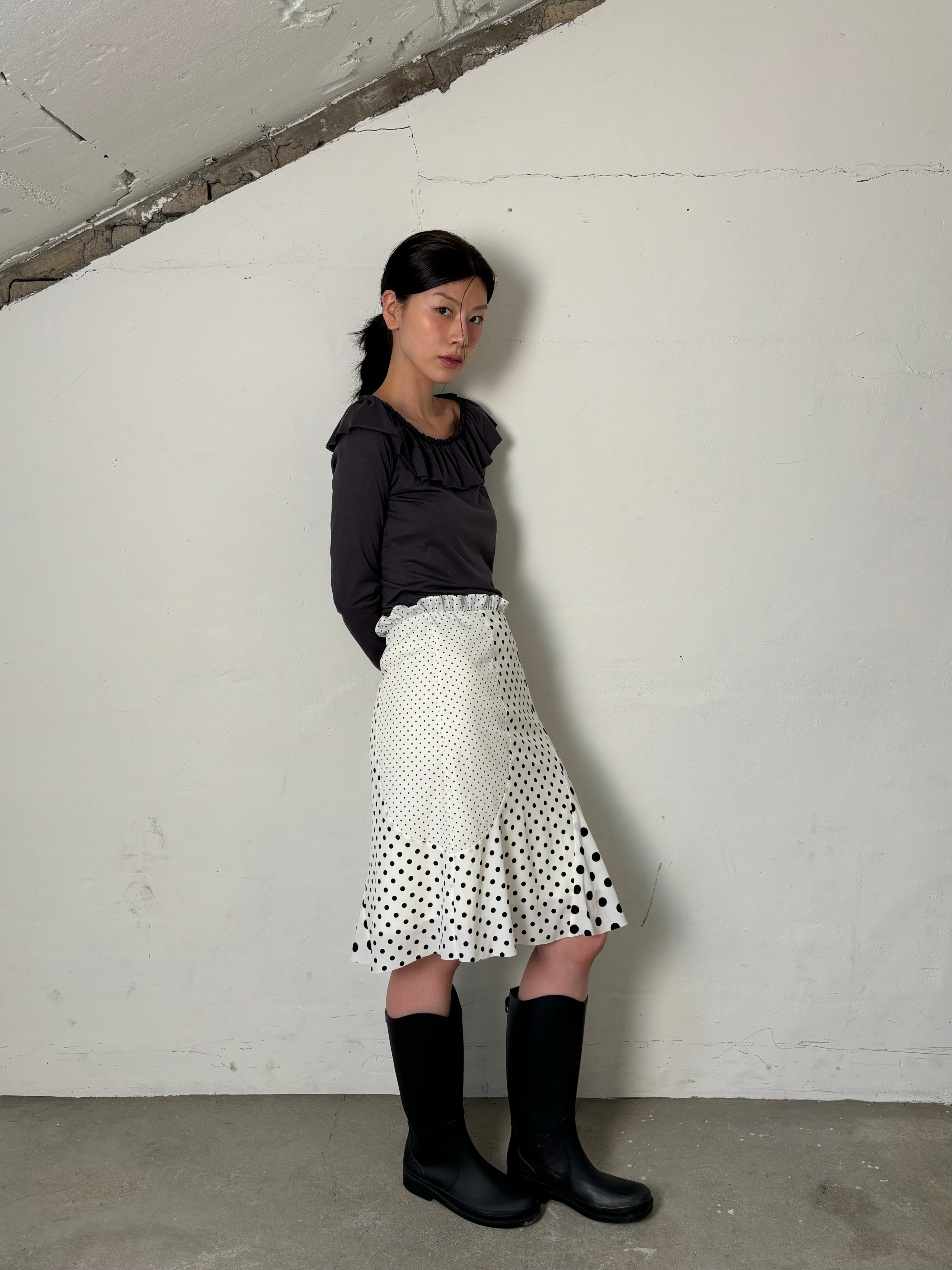 Frill tencel t-shirt(Charcoal)