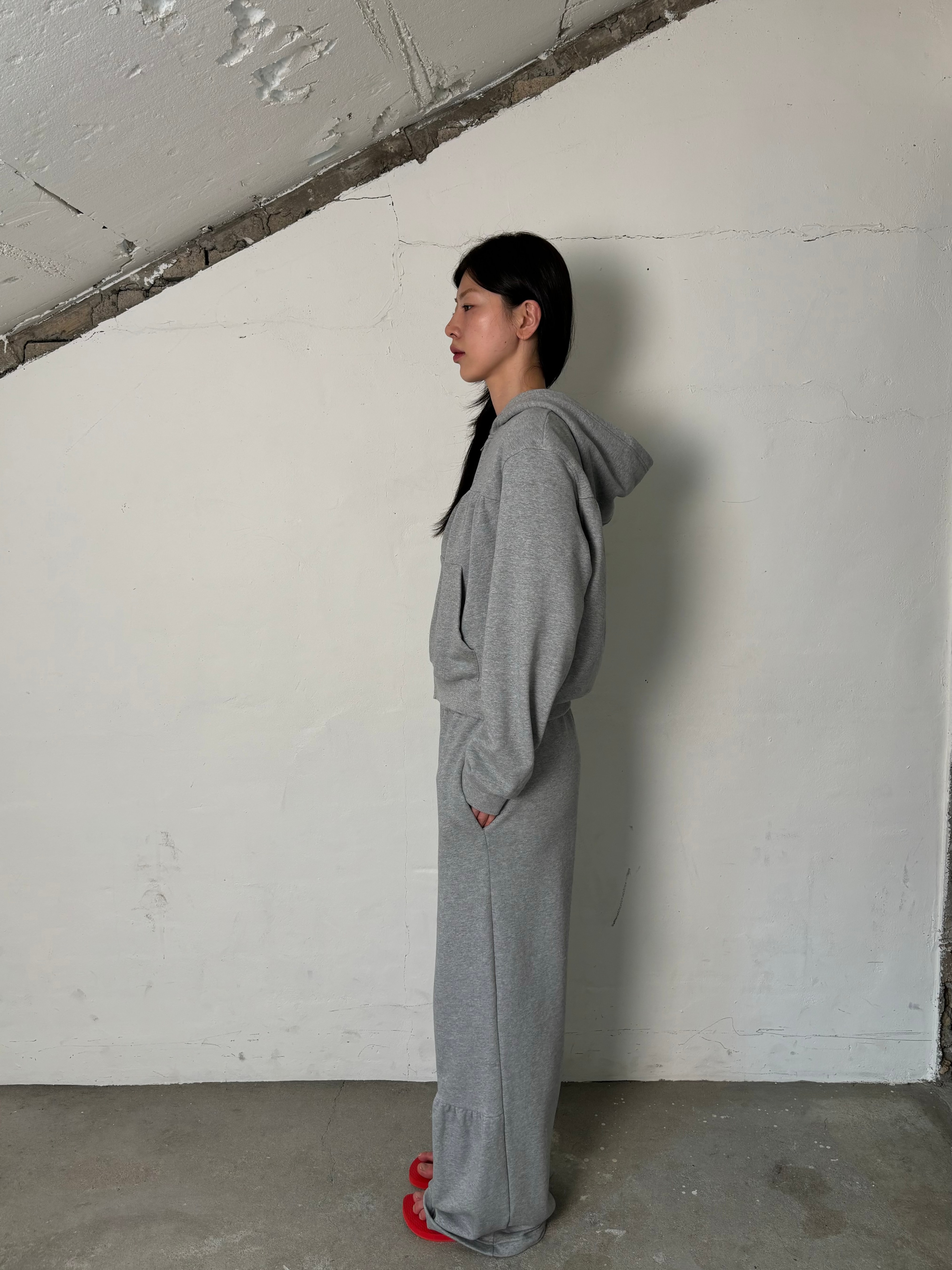 Shirring hood zip-up