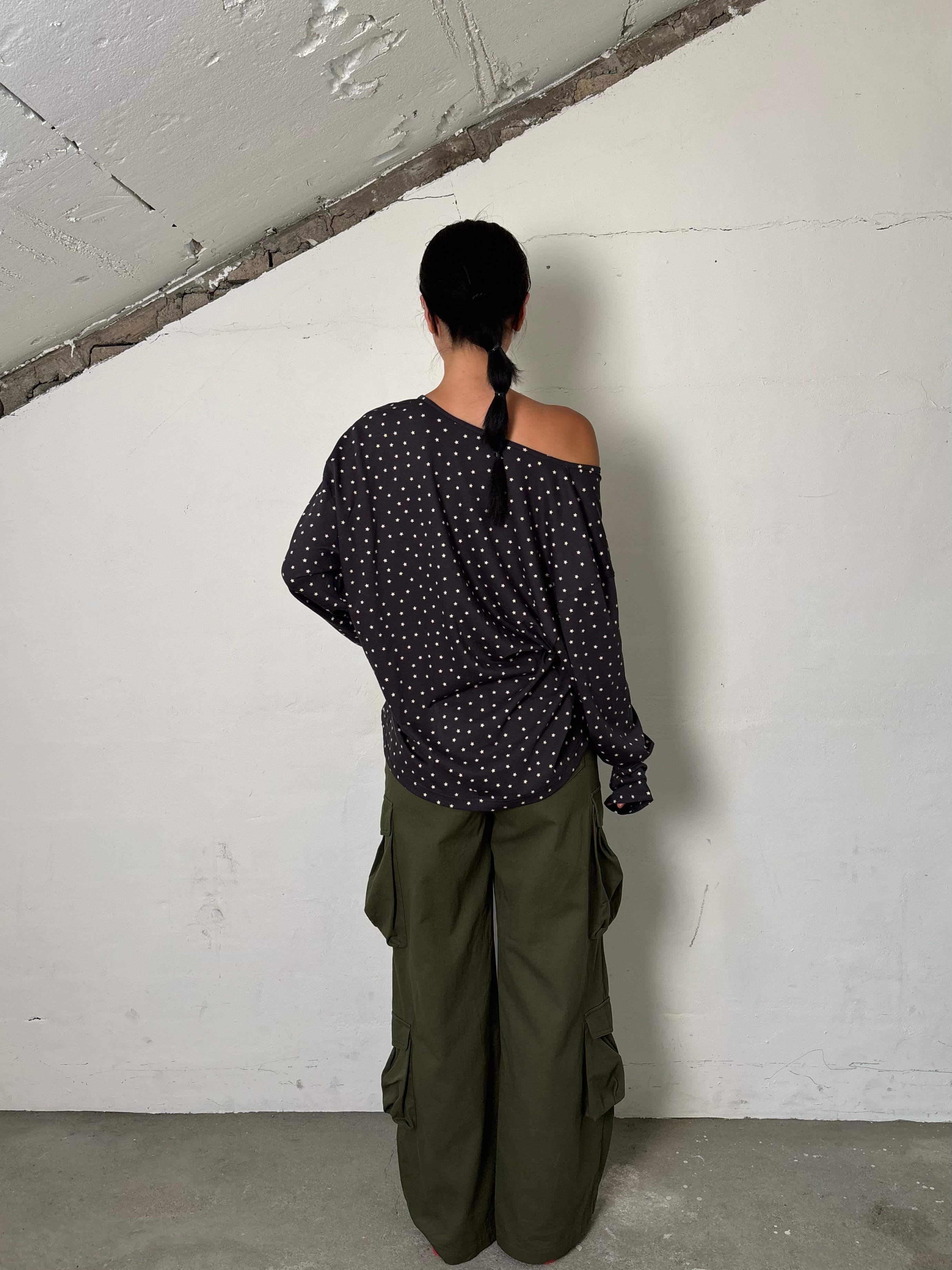 Pattern button t-shirts(Charcoal)