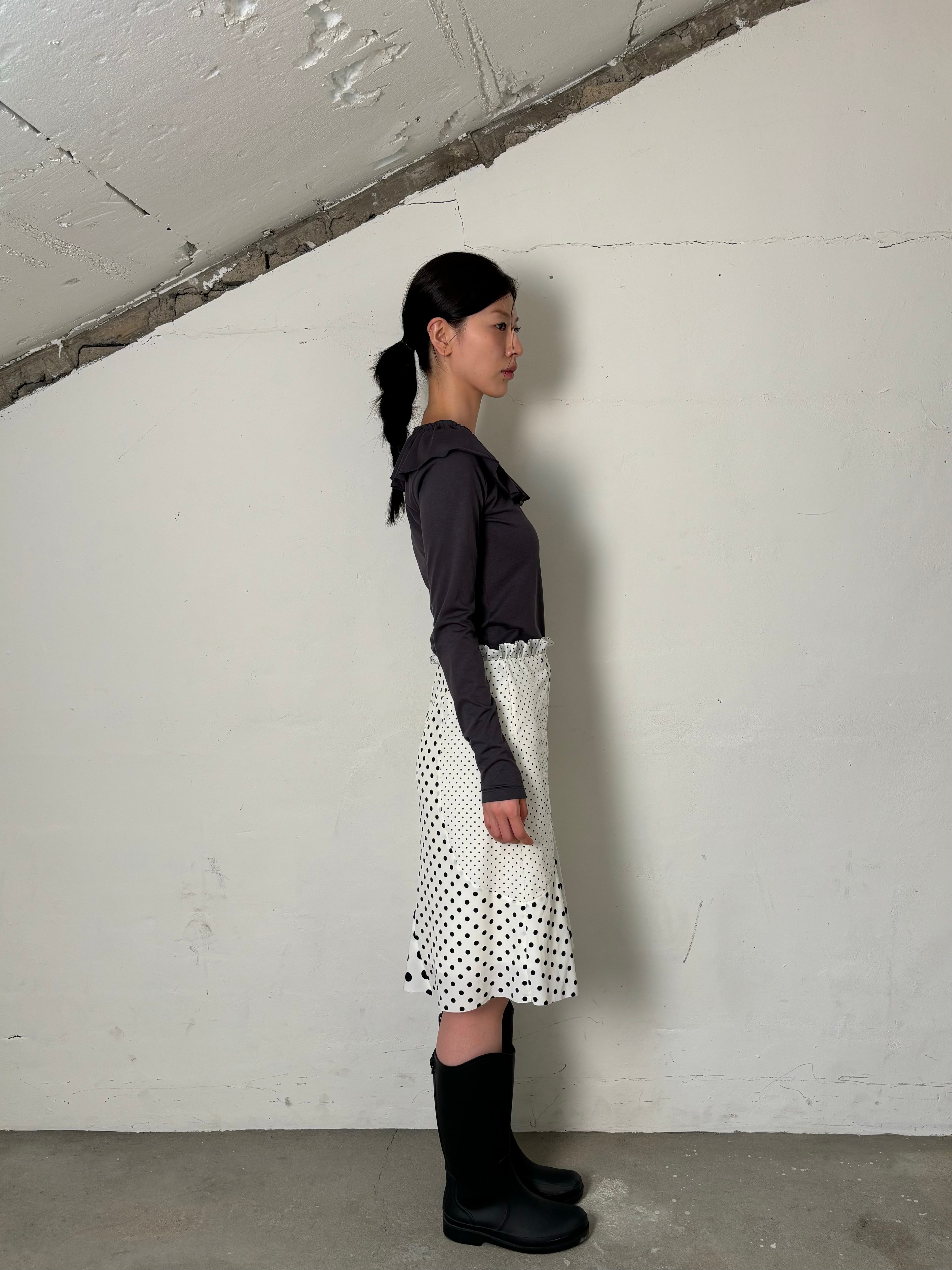Frill tencel t-shirt(Charcoal)