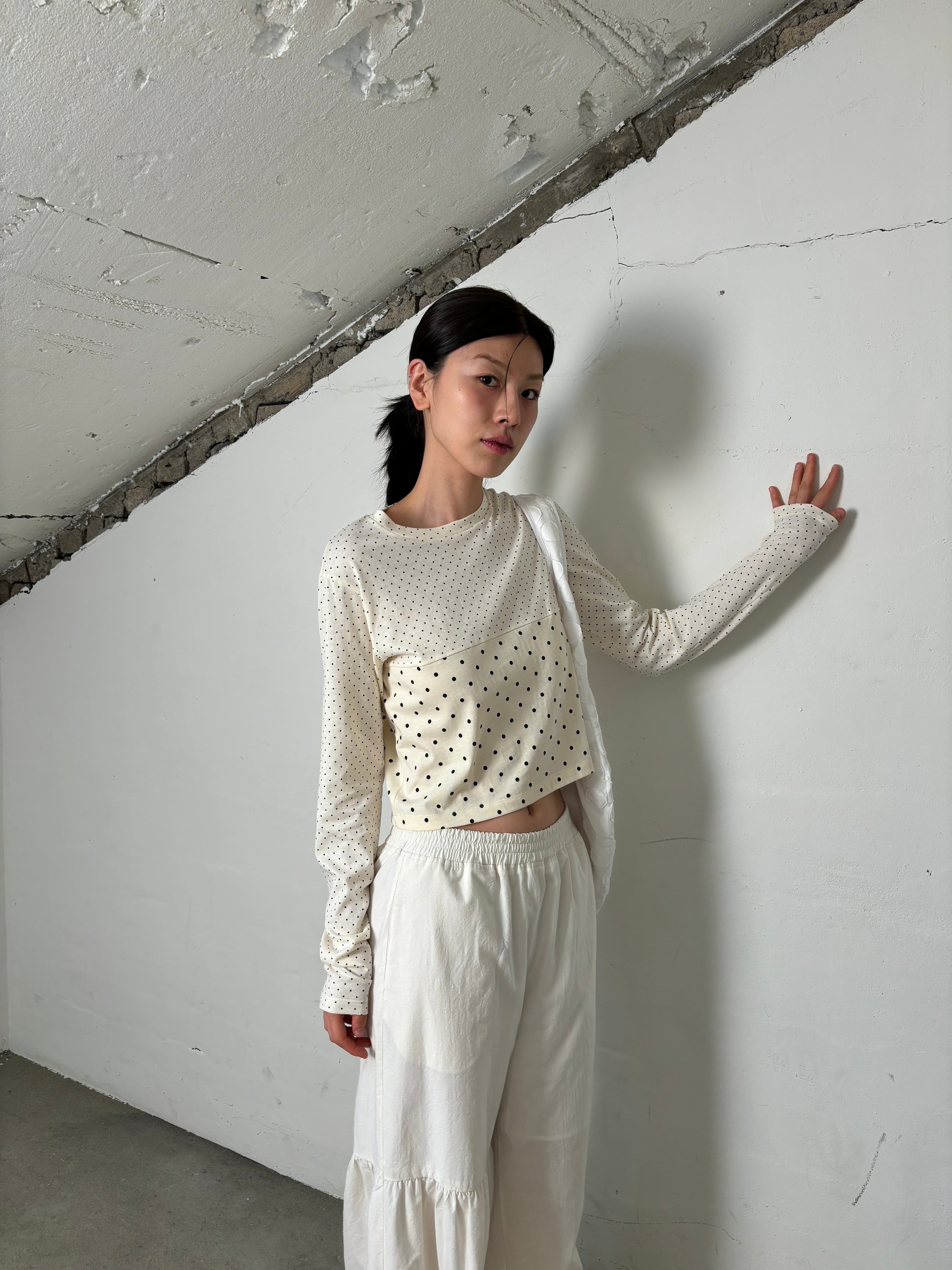 Dot mix long sleeveless(Ivory)