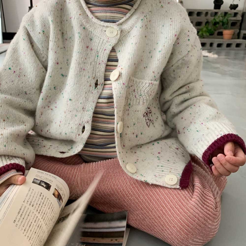 Earl Grey Cake Wool Knit Cardigan - ivory/🍇
