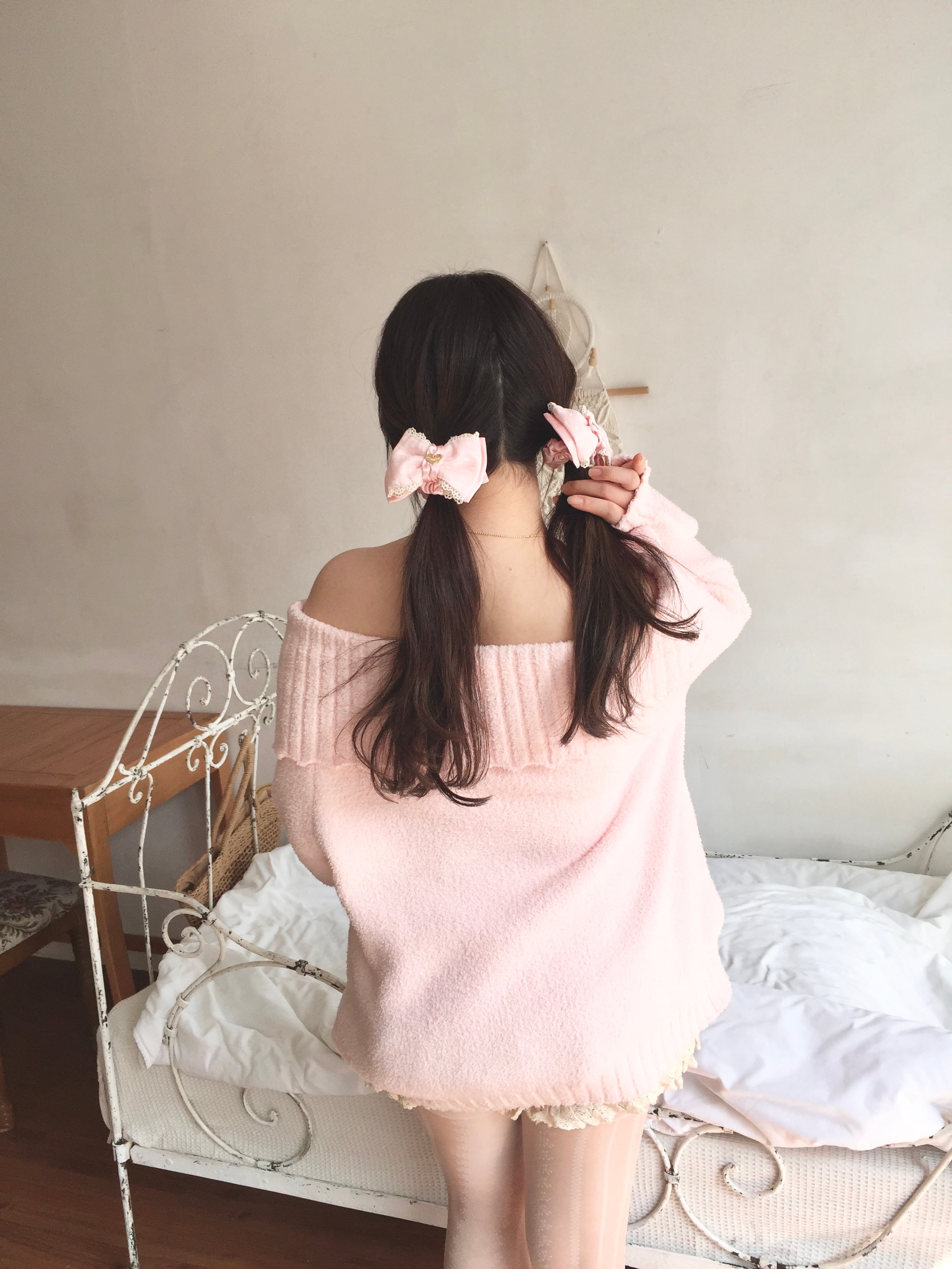 베이비핑크 리본 슈슈 스크런치