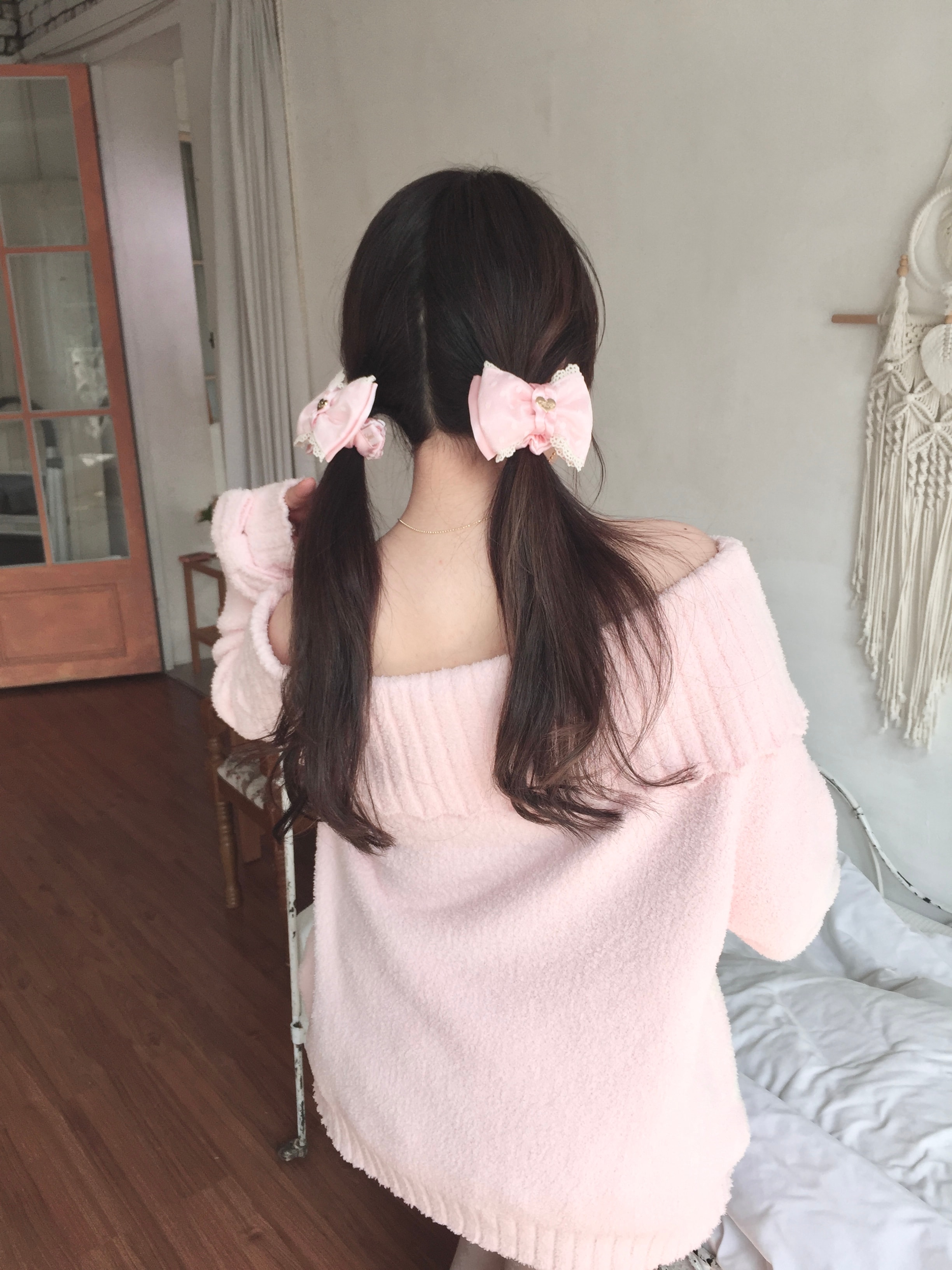 베이비핑크 리본 슈슈 스크런치