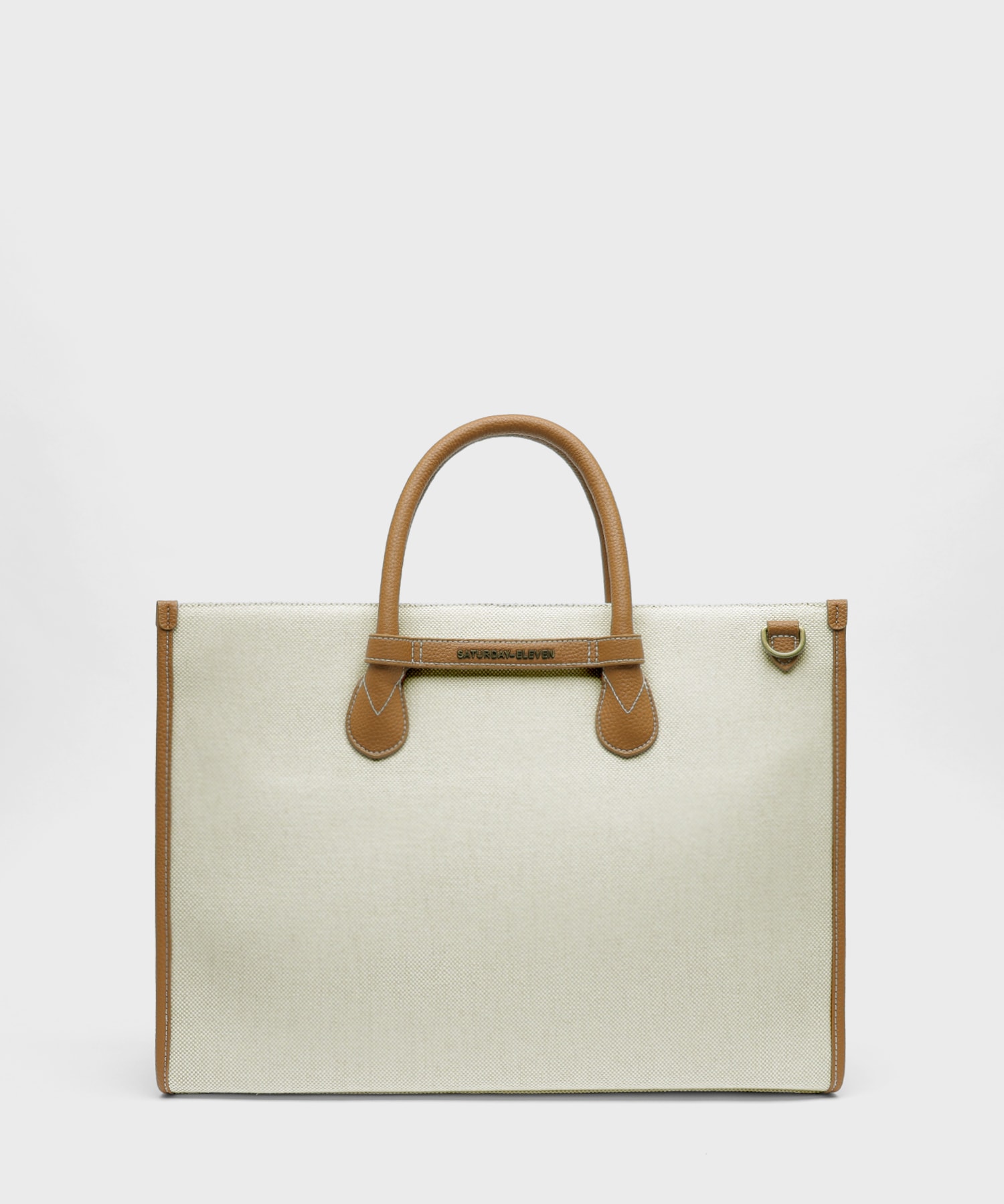 NO.6 BROWN IVORY TWO-TONE CANVAS AND LEATHER BRIDGE TOTE BAG