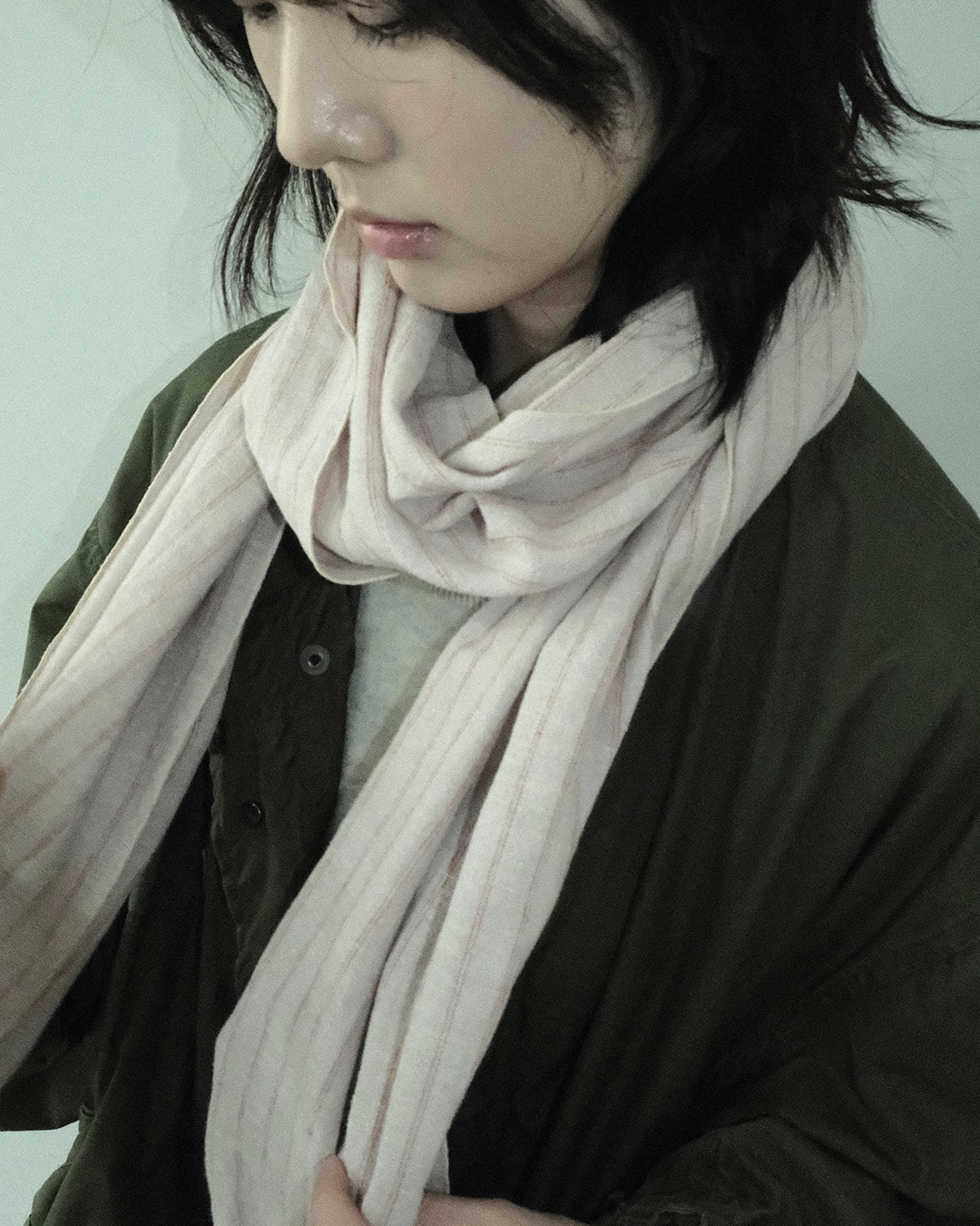 Striped Scarf, Grey & Red