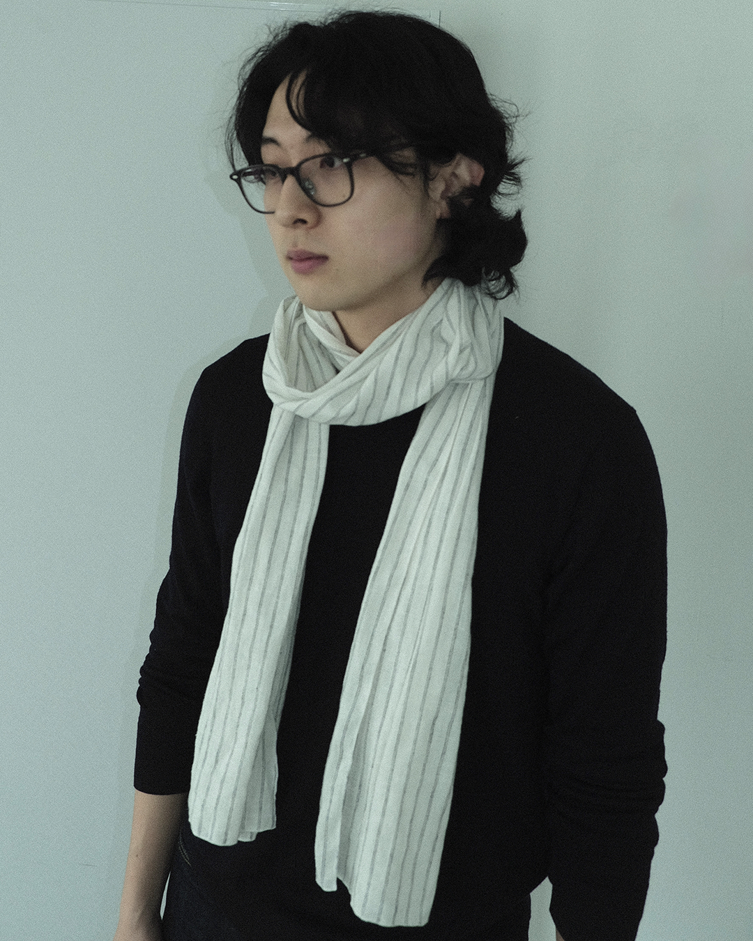 Striped Scarf, White & Black