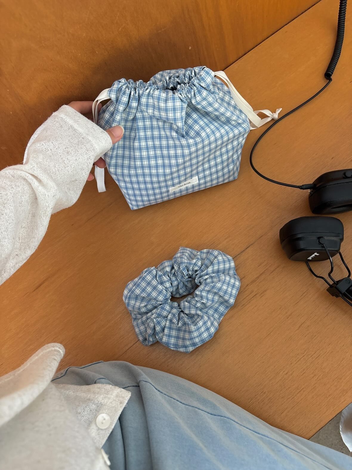 Blue Check Scrunchie