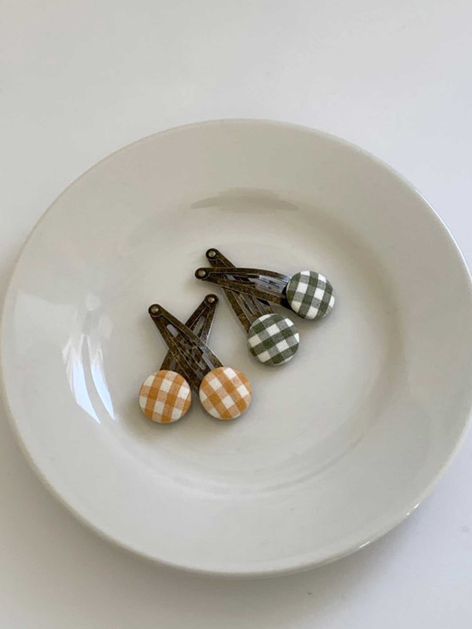 Gingham Check Hairpin - Olive green