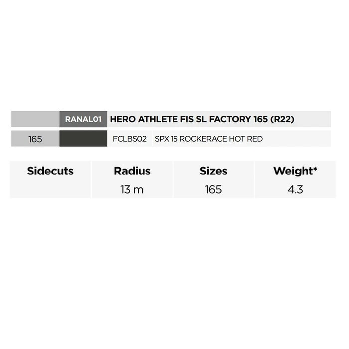 2526 ROSSIGNOL HERO ATHLETE FIS SL FACTORY R22 + SPX 15 ROCKERACE HOT RED / RRNAL01