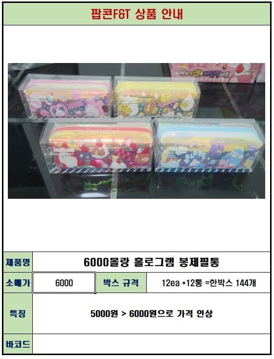 6000 몰랑 홀로그램 봉제필통