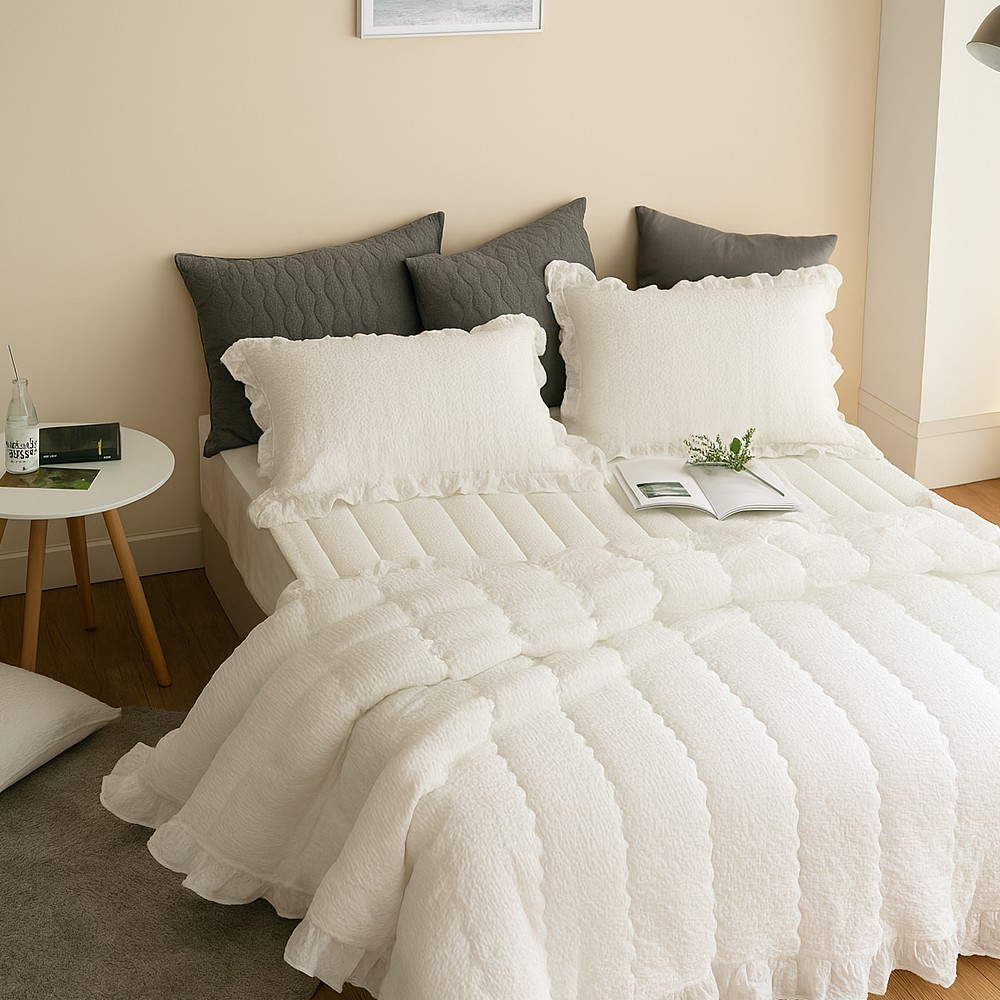 화이트 프릴 60수 아사면 리플 시어서커 여름이불 (SS/Q)