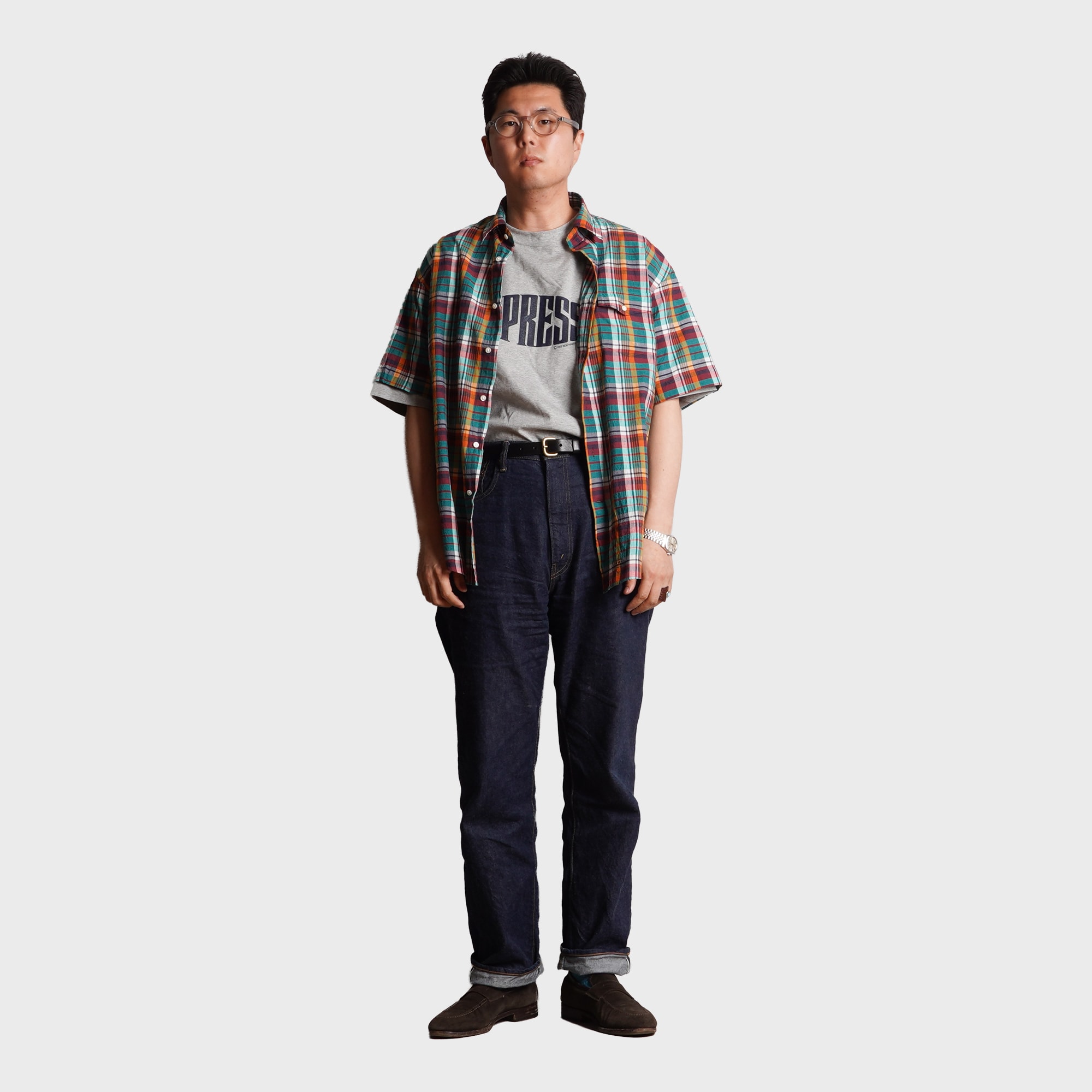 J.PRESS - INDIAN MADRAS CHECK HALF SLEEVE SHIRTS - Green