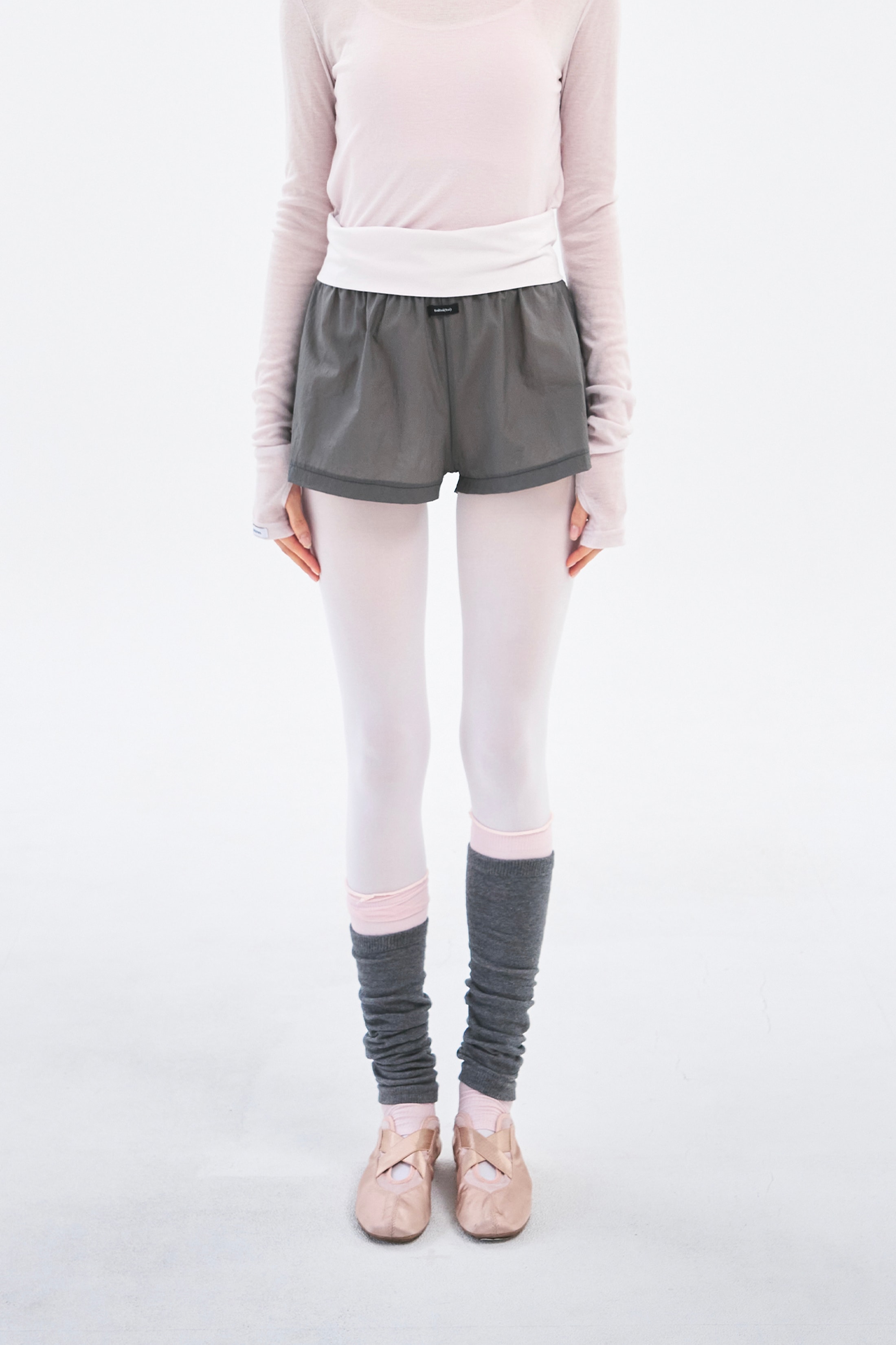 [6차 Reorder]Contrast Sheer Shorts _ Charcoal/Pale Pink