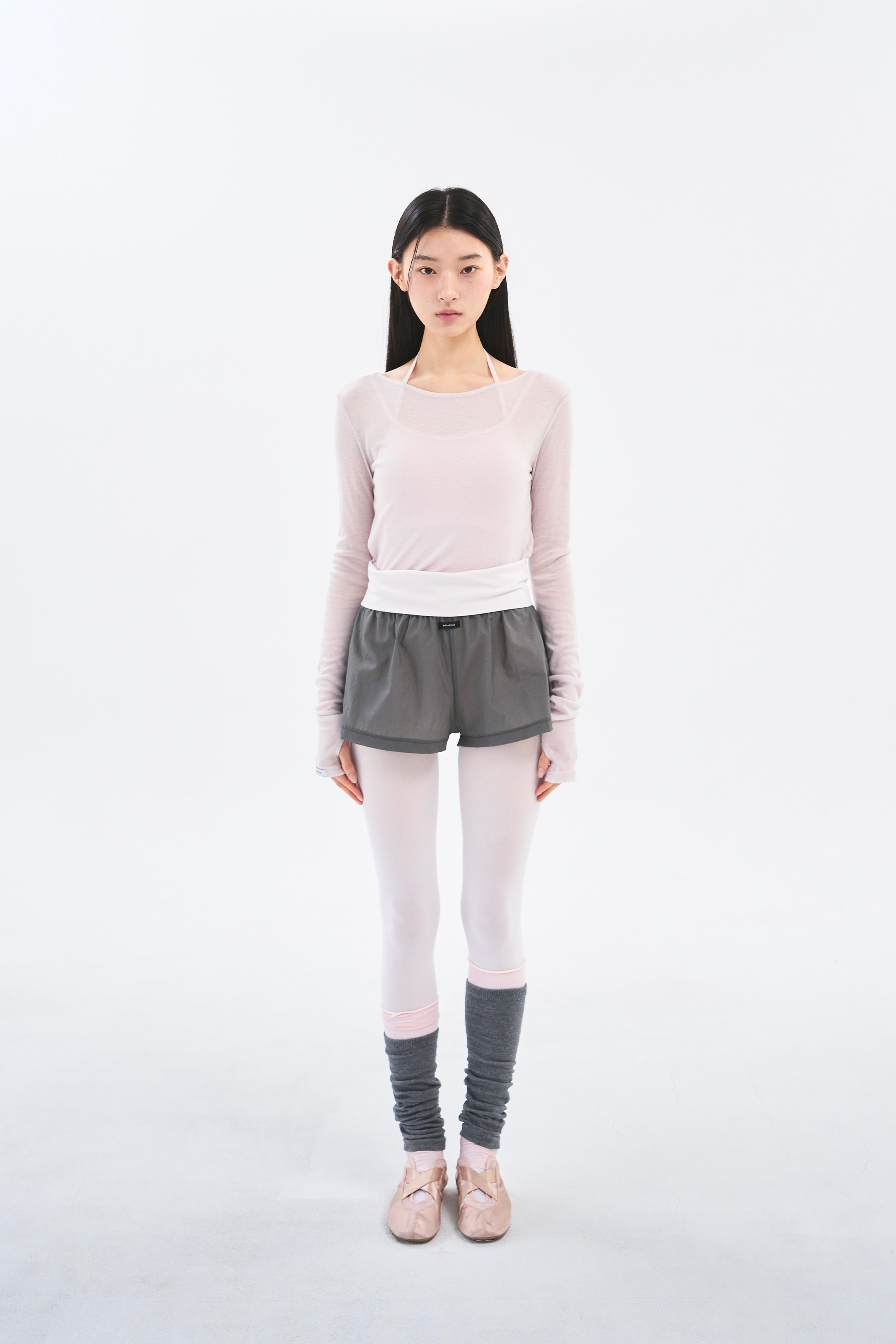 [6차 Reorder]Contrast Sheer Shorts _ Charcoal/Pale Pink