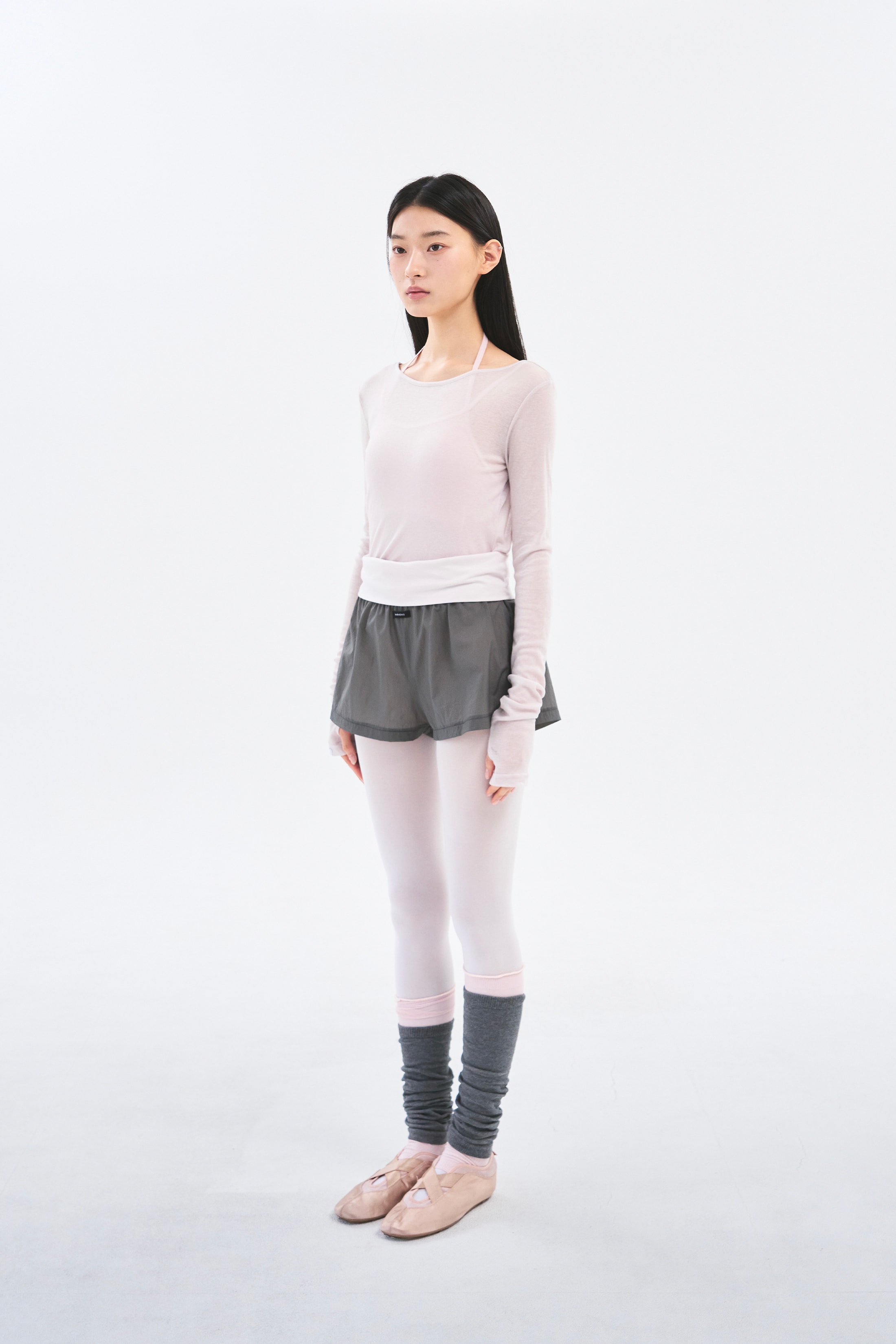 [6차 Reorder]Contrast Sheer Shorts _ Charcoal/Pale Pink