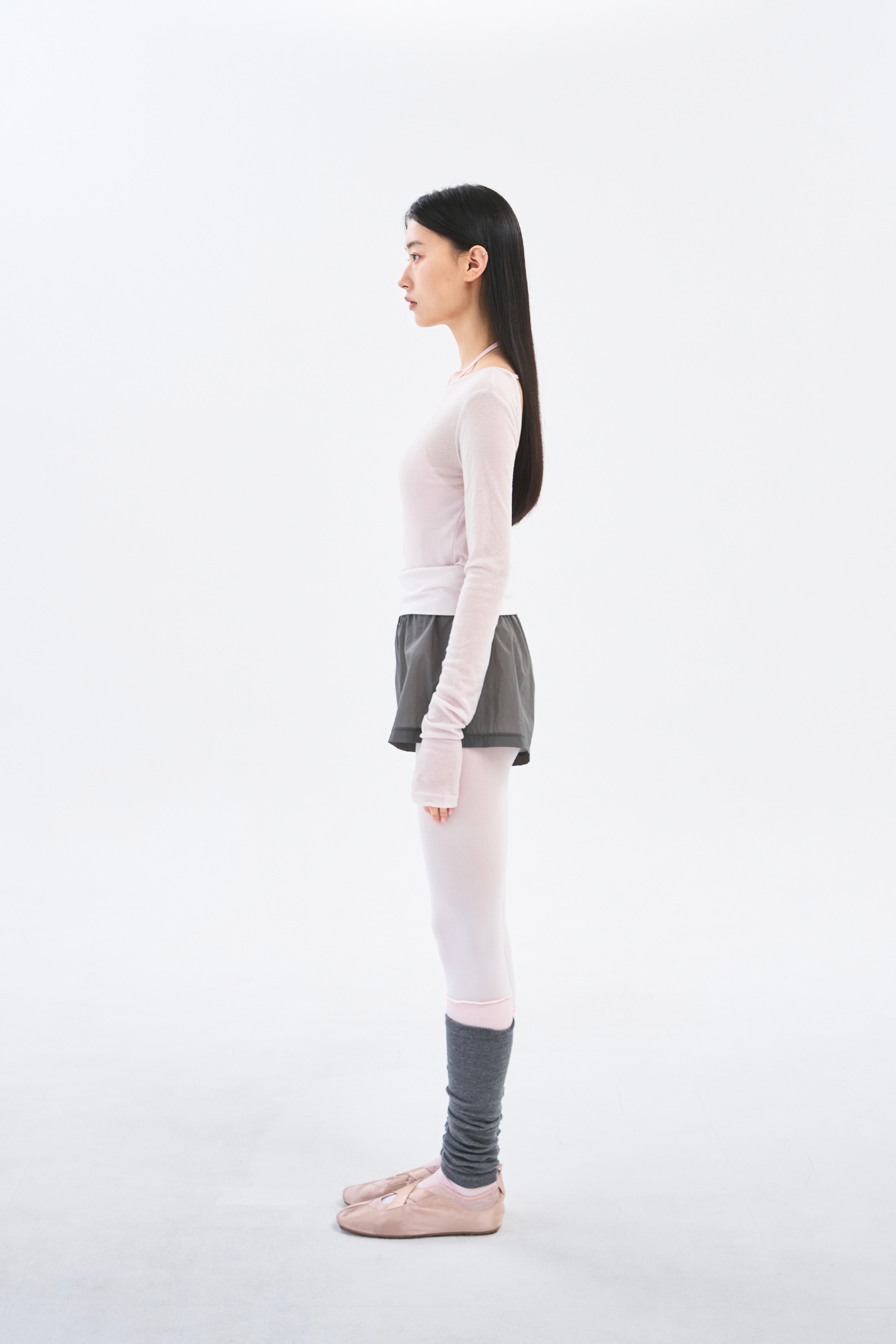[6차 Reorder]Contrast Sheer Shorts _ Charcoal/Pale Pink