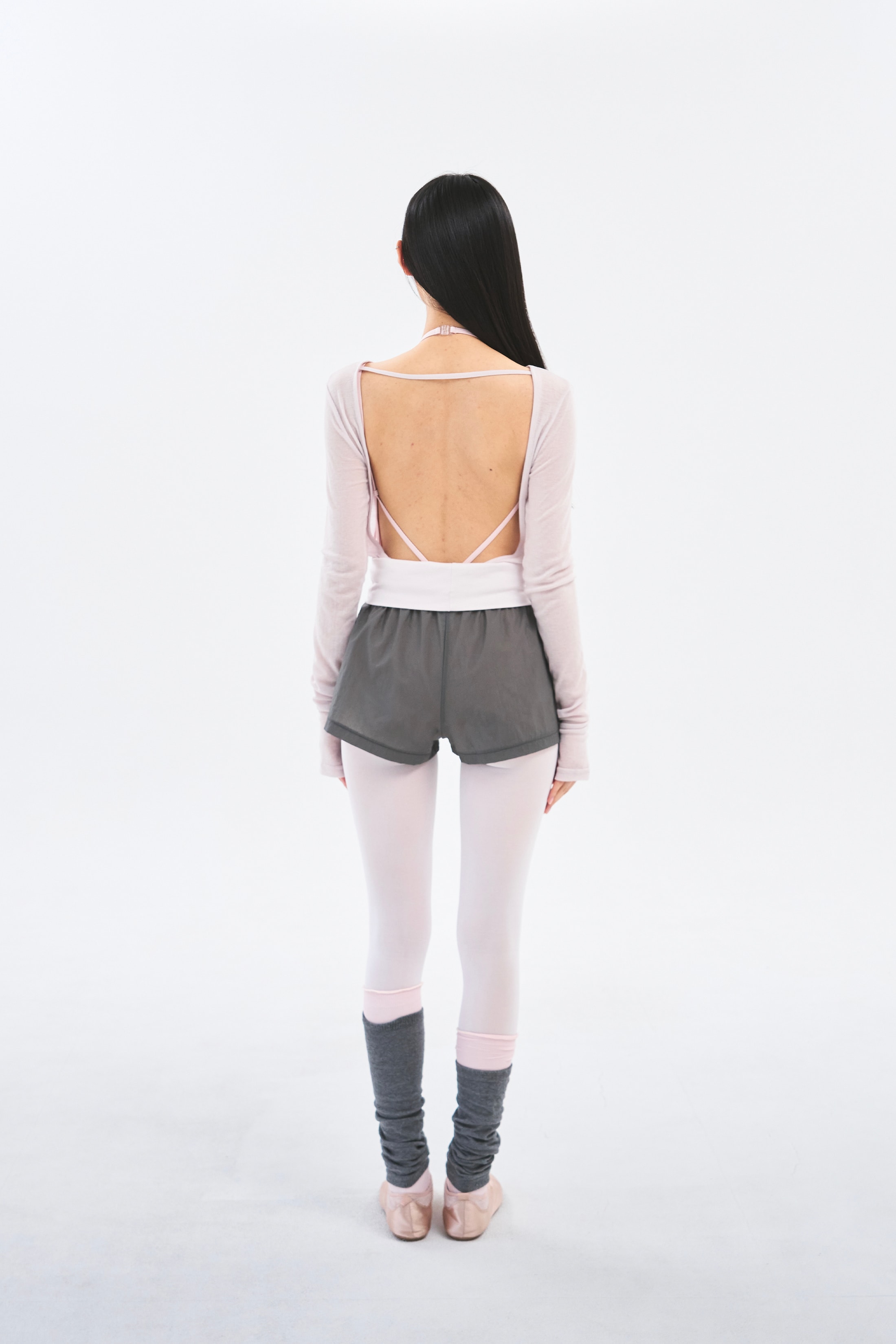 [6차 Reorder]Contrast Sheer Shorts _ Charcoal/Pale Pink