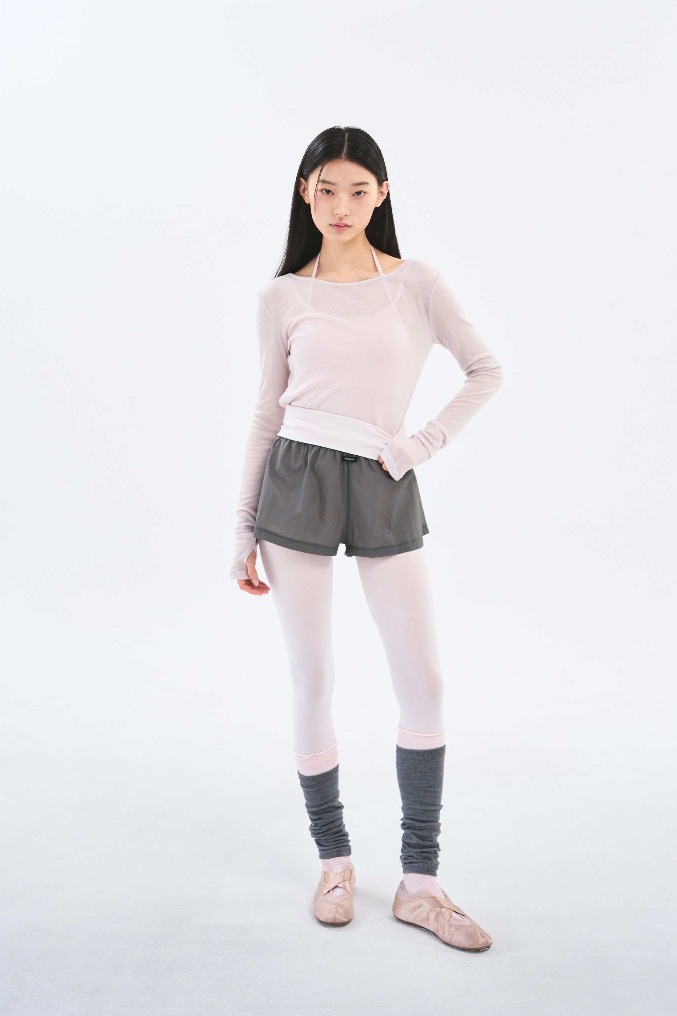 [6차 Reorder]Contrast Sheer Shorts _ Charcoal/Pale Pink