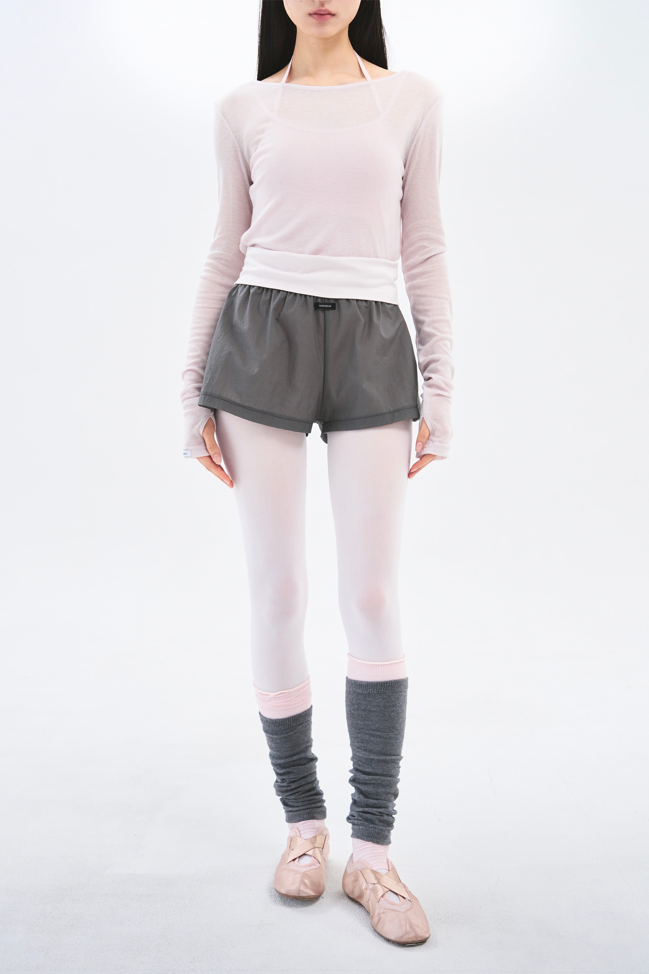 [6차 Reorder]Contrast Sheer Shorts _ Charcoal/Pale Pink