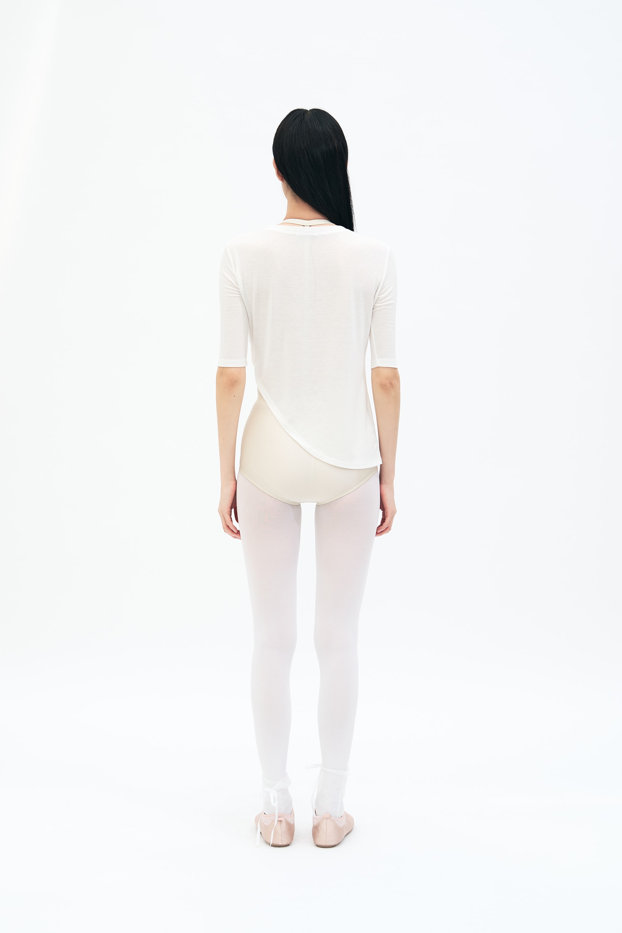 Cut Out Twist 3/4 Sleeve Tee _ WHITE