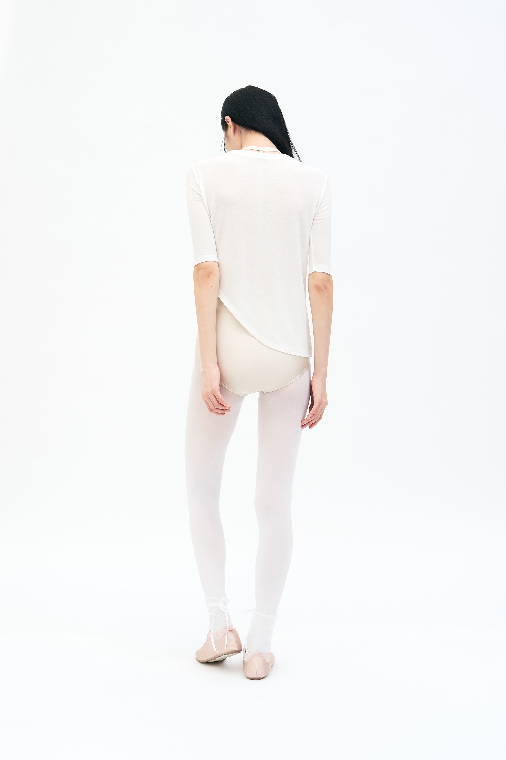 Cut Out Twist 3/4 Sleeve Tee _ WHITE
