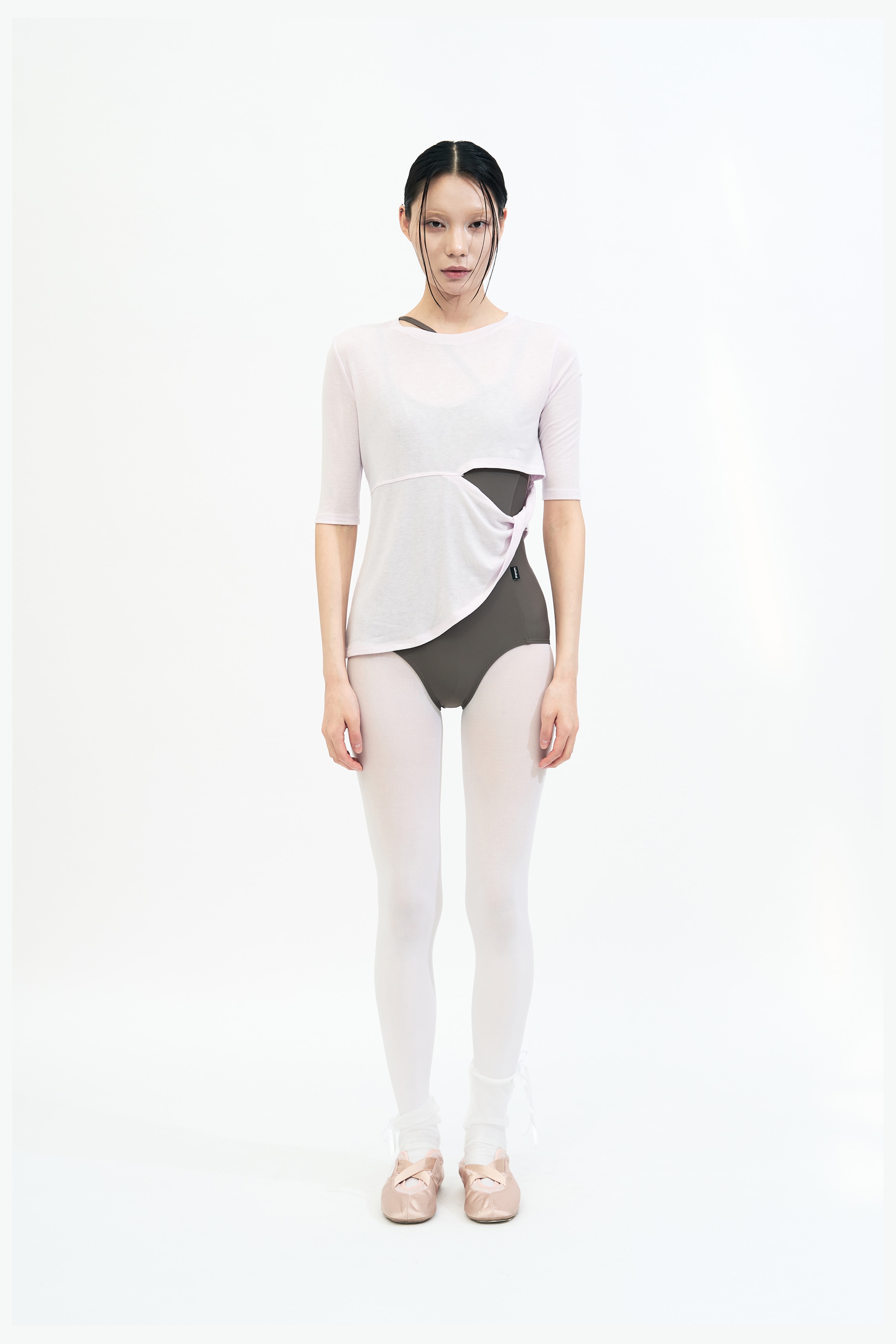 Cut Out Twist 3/4 Sleeve Tee _ PINK