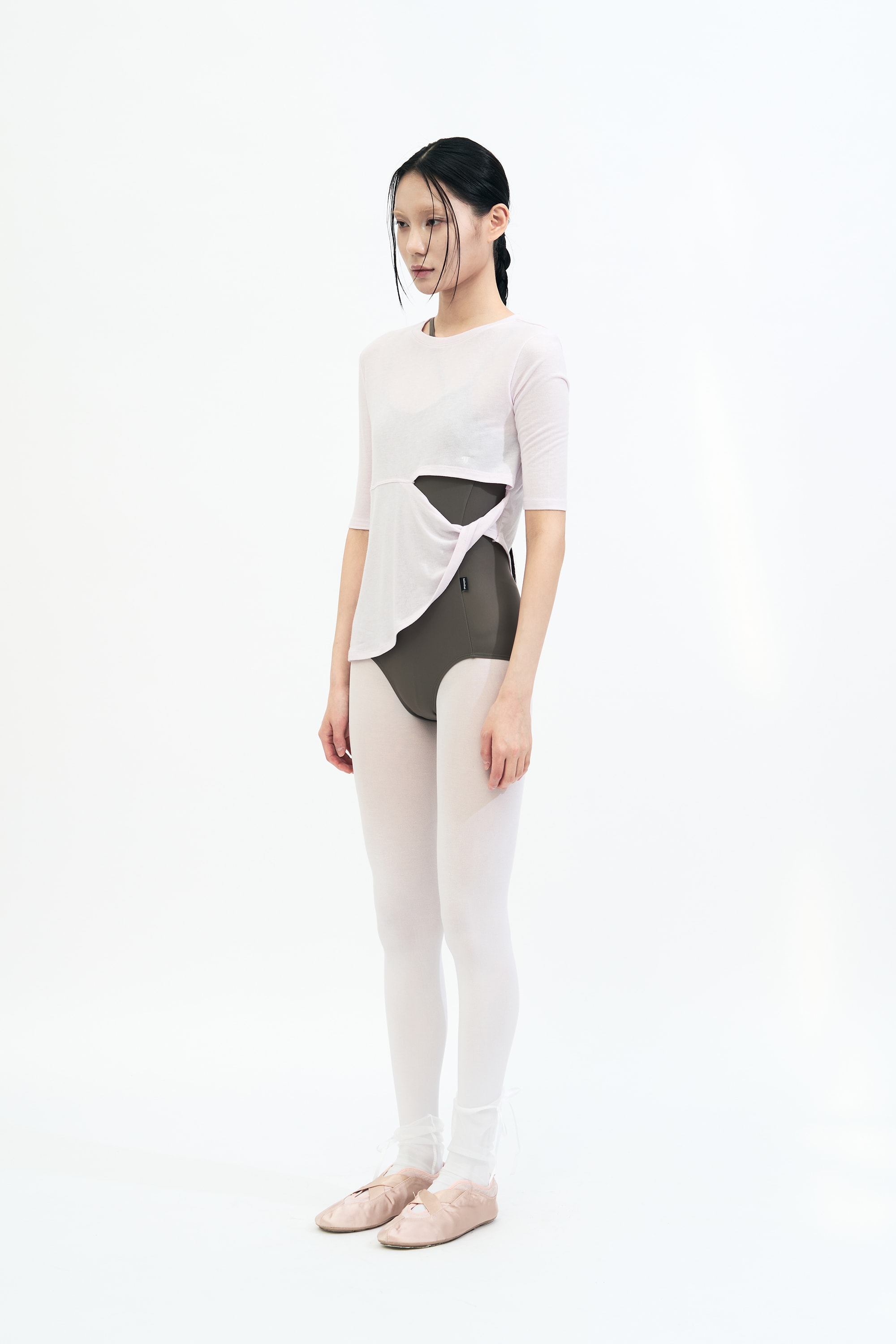 Cut Out Twist 3/4 Sleeve Tee _ PINK
