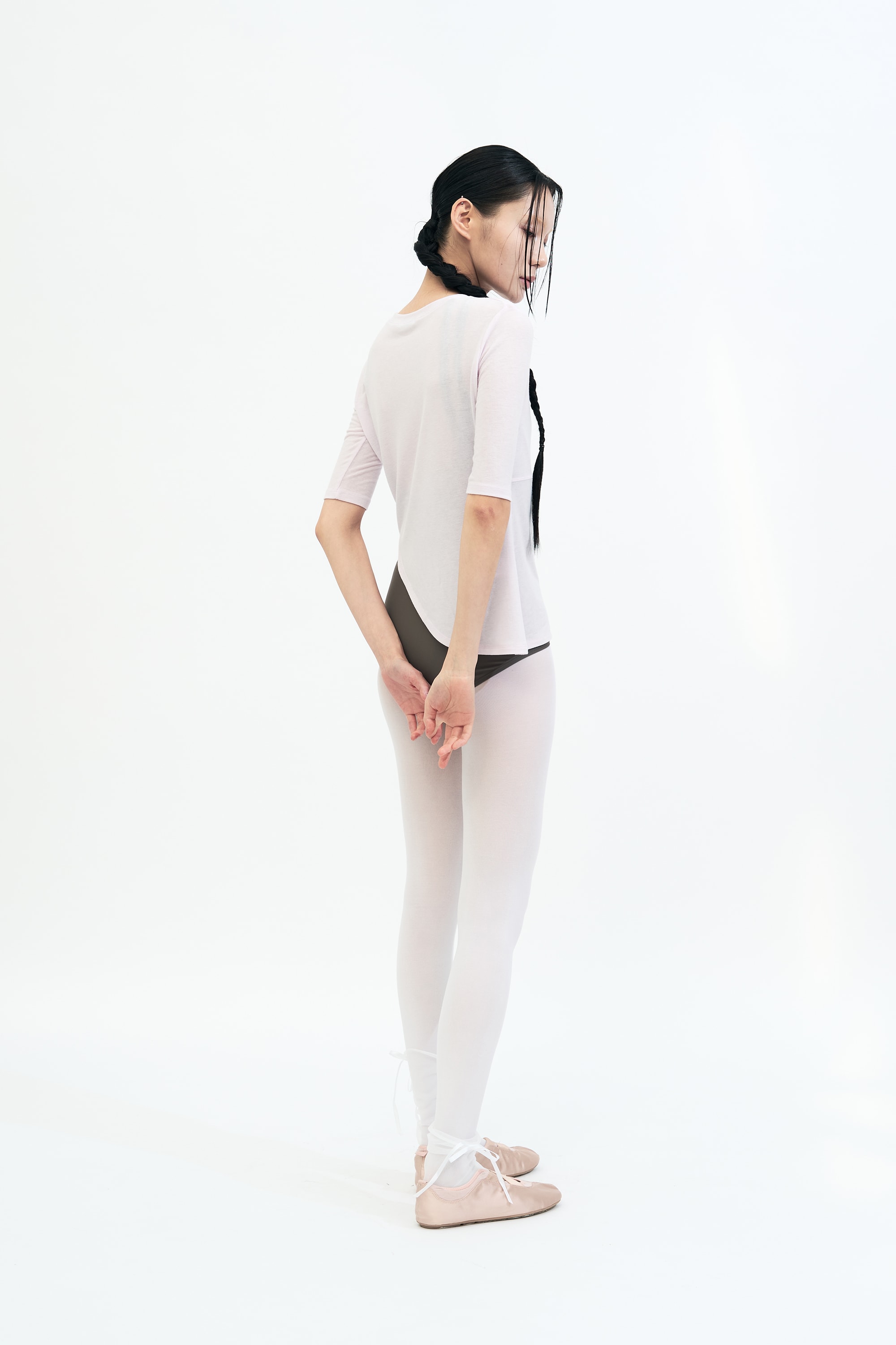 Cut Out Twist 3/4 Sleeve Tee _ PINK