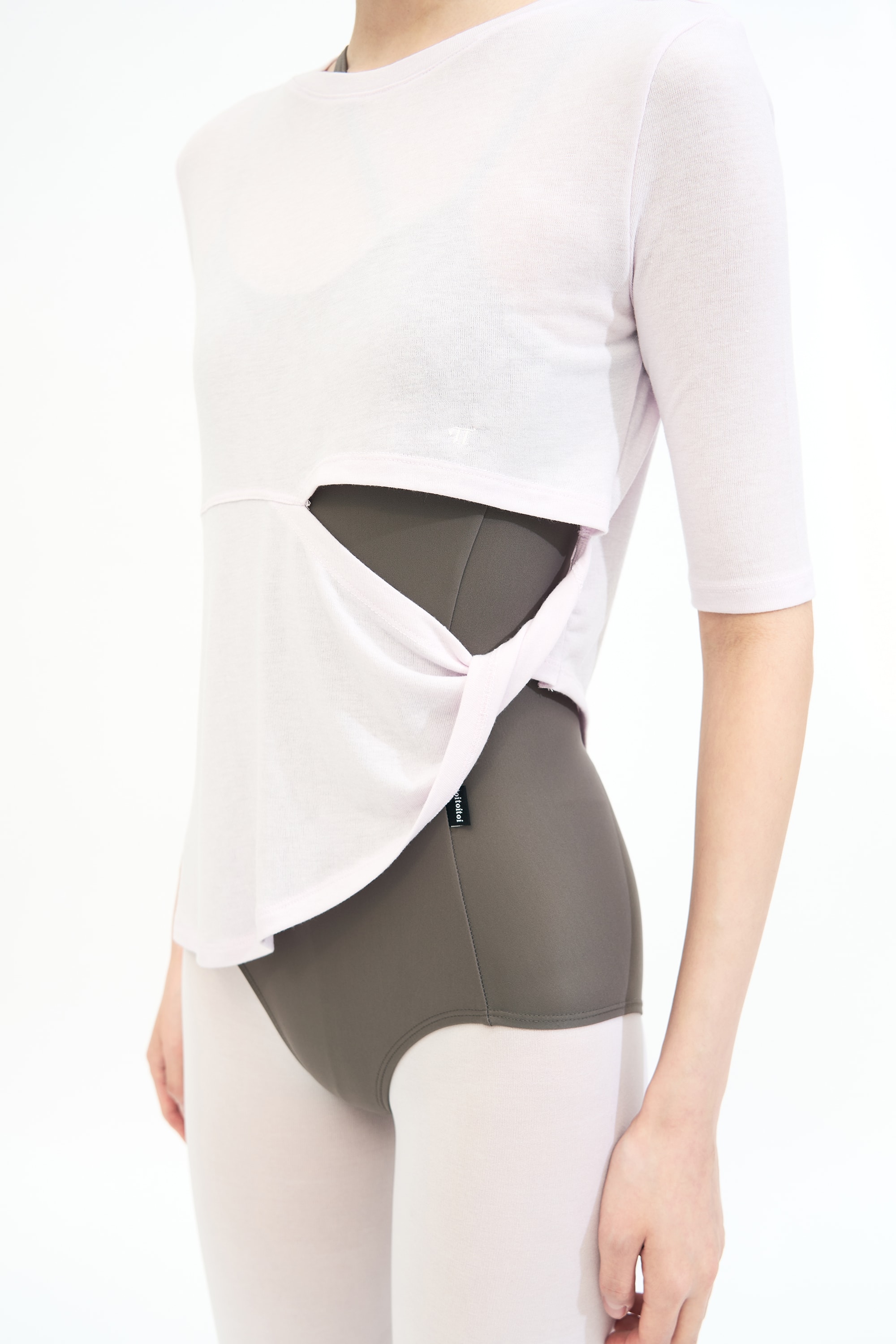 Cut Out Twist 3/4 Sleeve Tee _ PINK