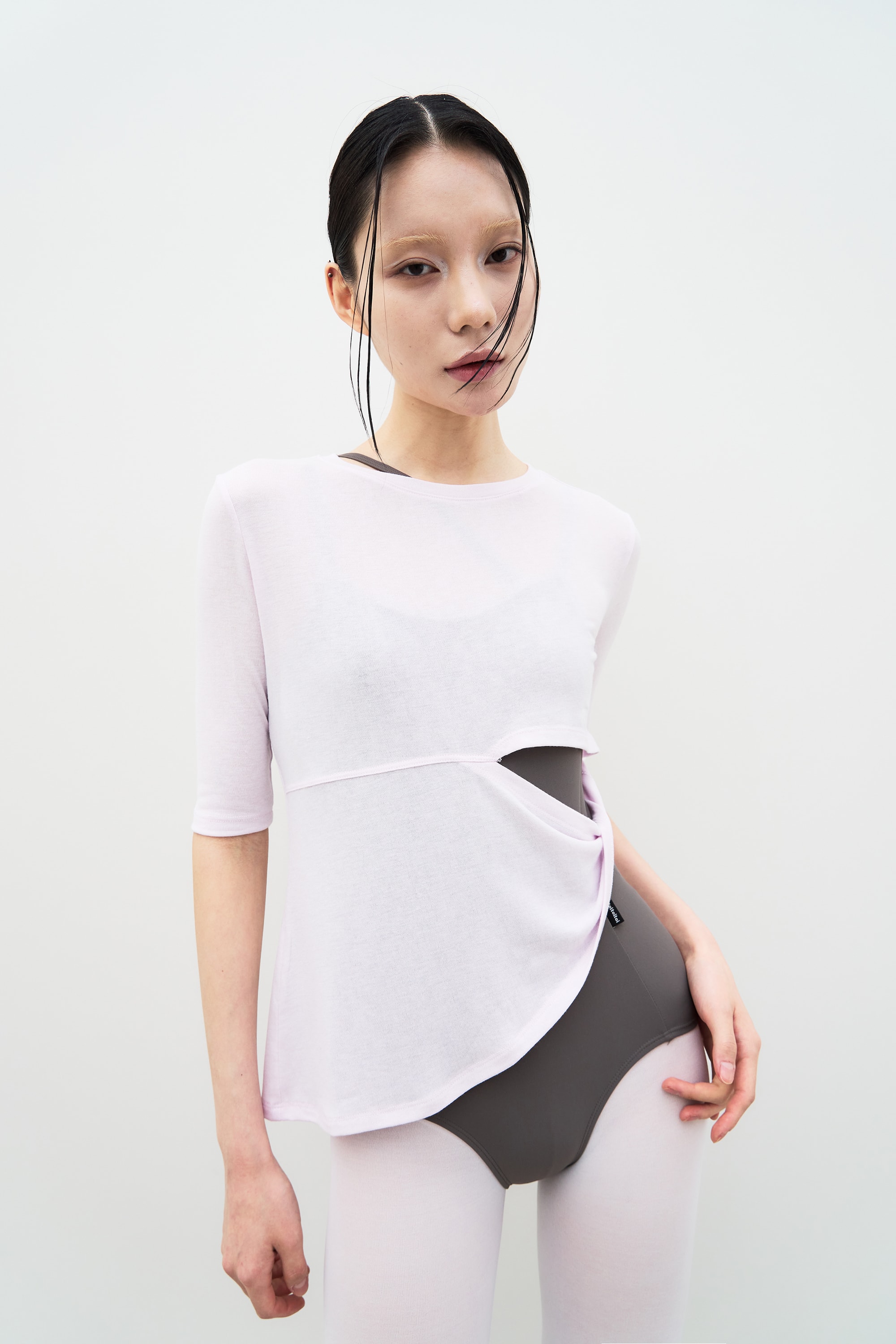 Cut Out Twist 3/4 Sleeve Tee _ PINK