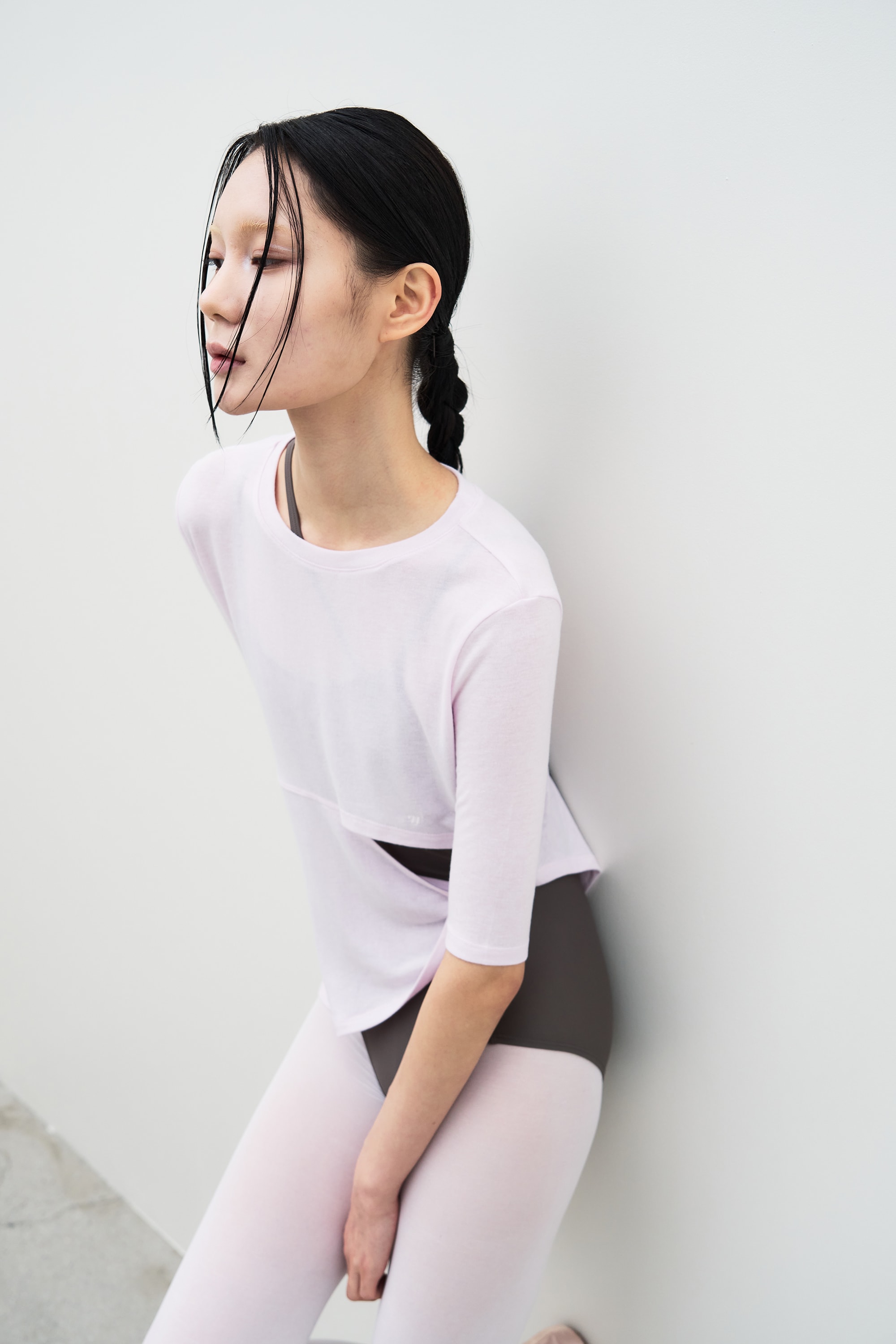 Cut Out Twist 3/4 Sleeve Tee _ PINK