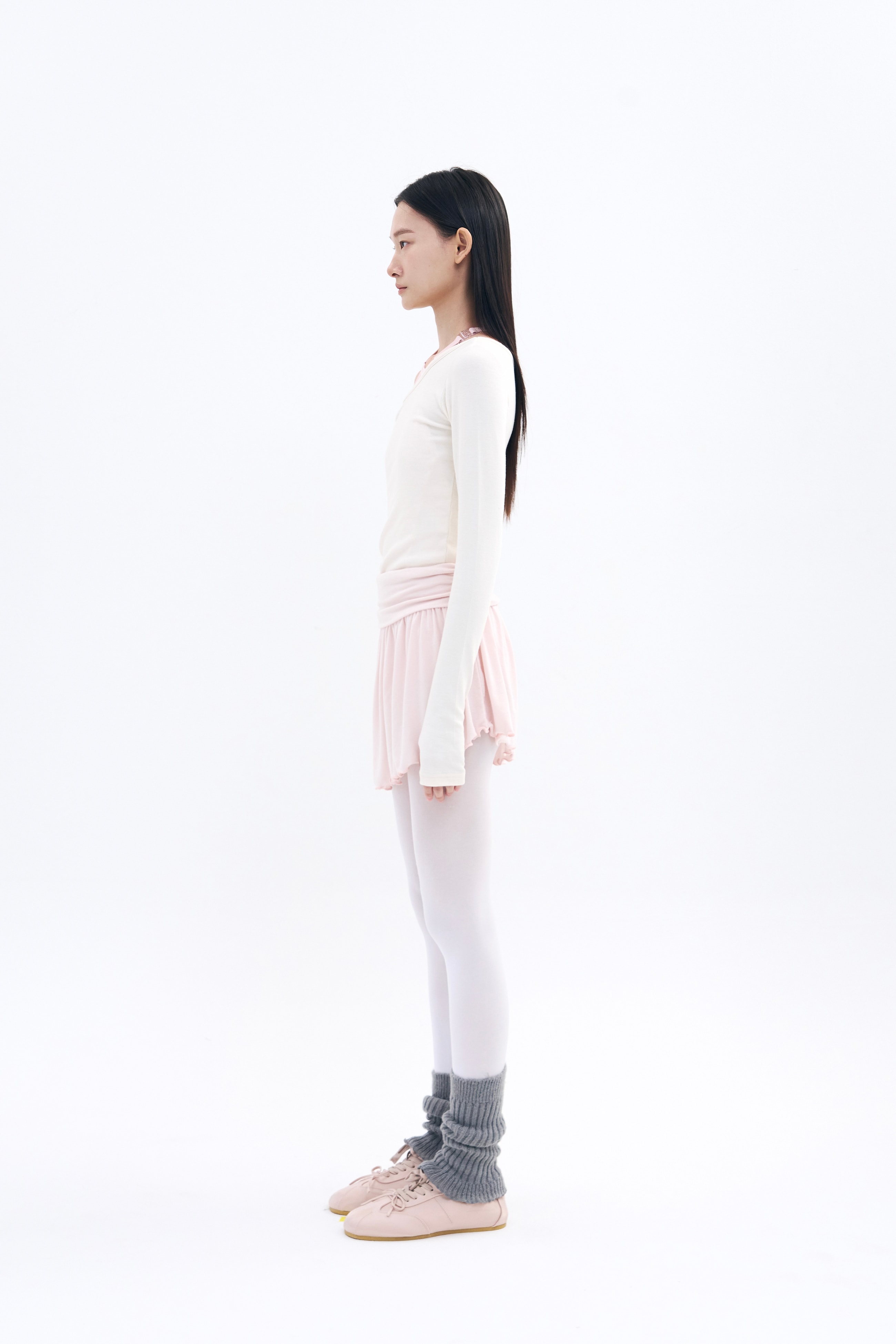 Unfold Shirring Skirt  _ Apricot Pink