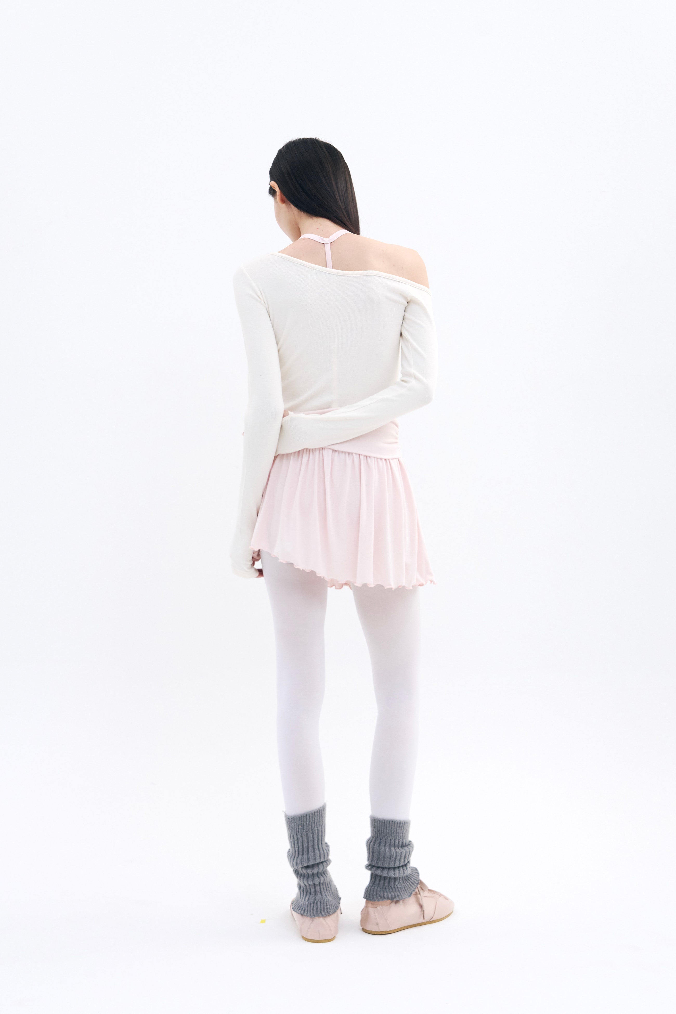 Unfold Shirring Skirt  _ Apricot Pink