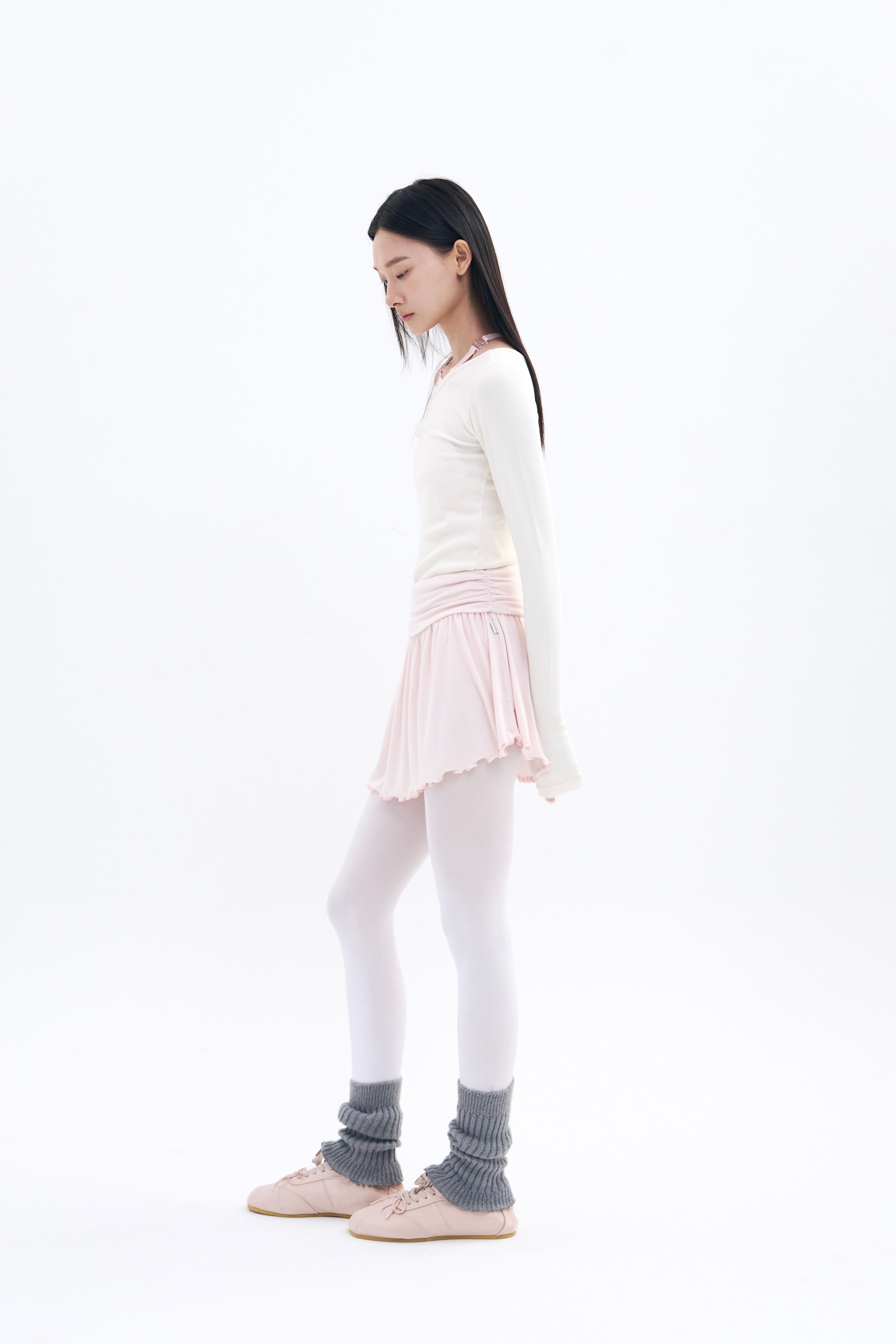 Unfold Shirring Skirt  _ Apricot Pink