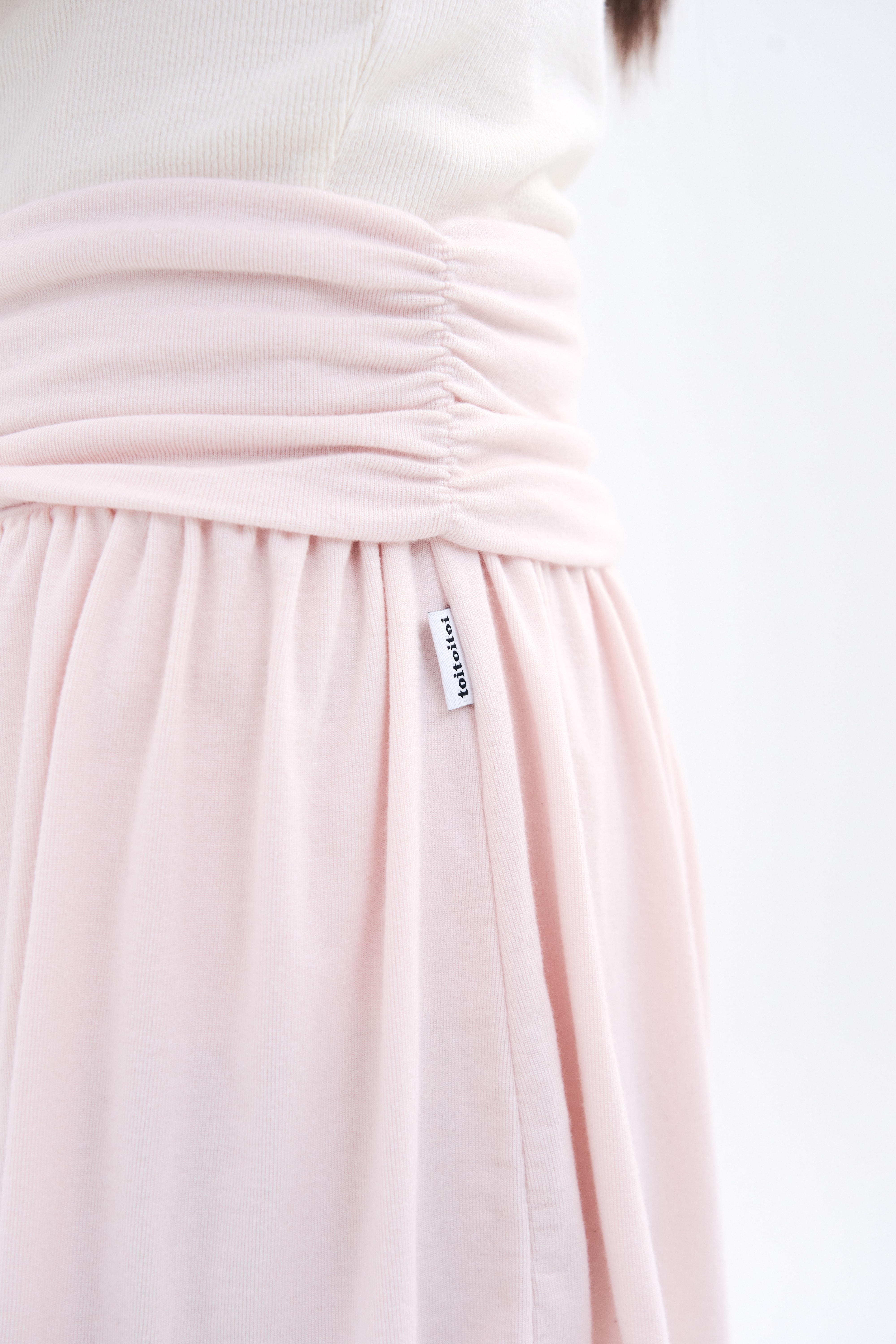 Unfold Shirring Skirt  _ Apricot Pink