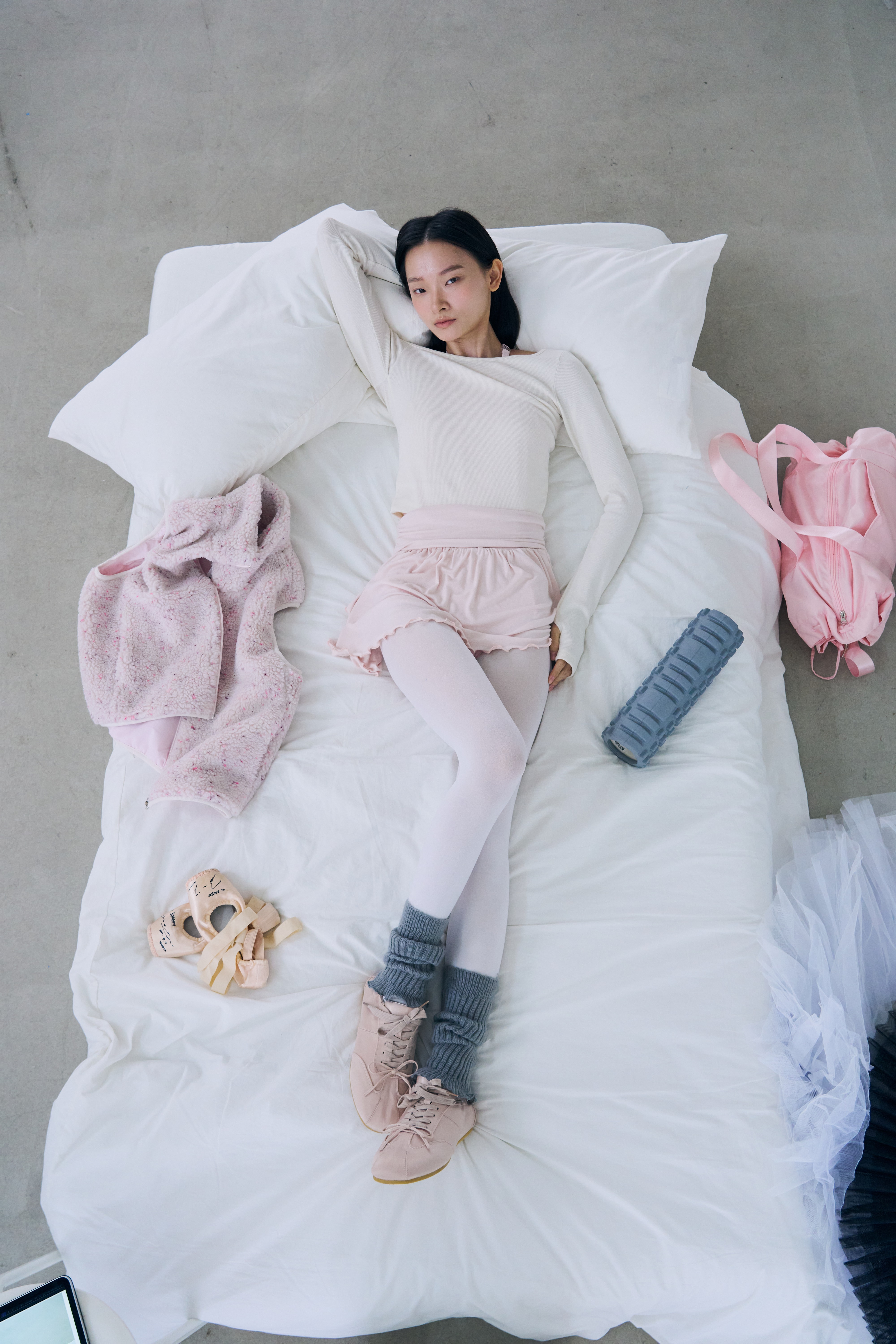 Unfold Shirring Skirt  _ Apricot Pink
