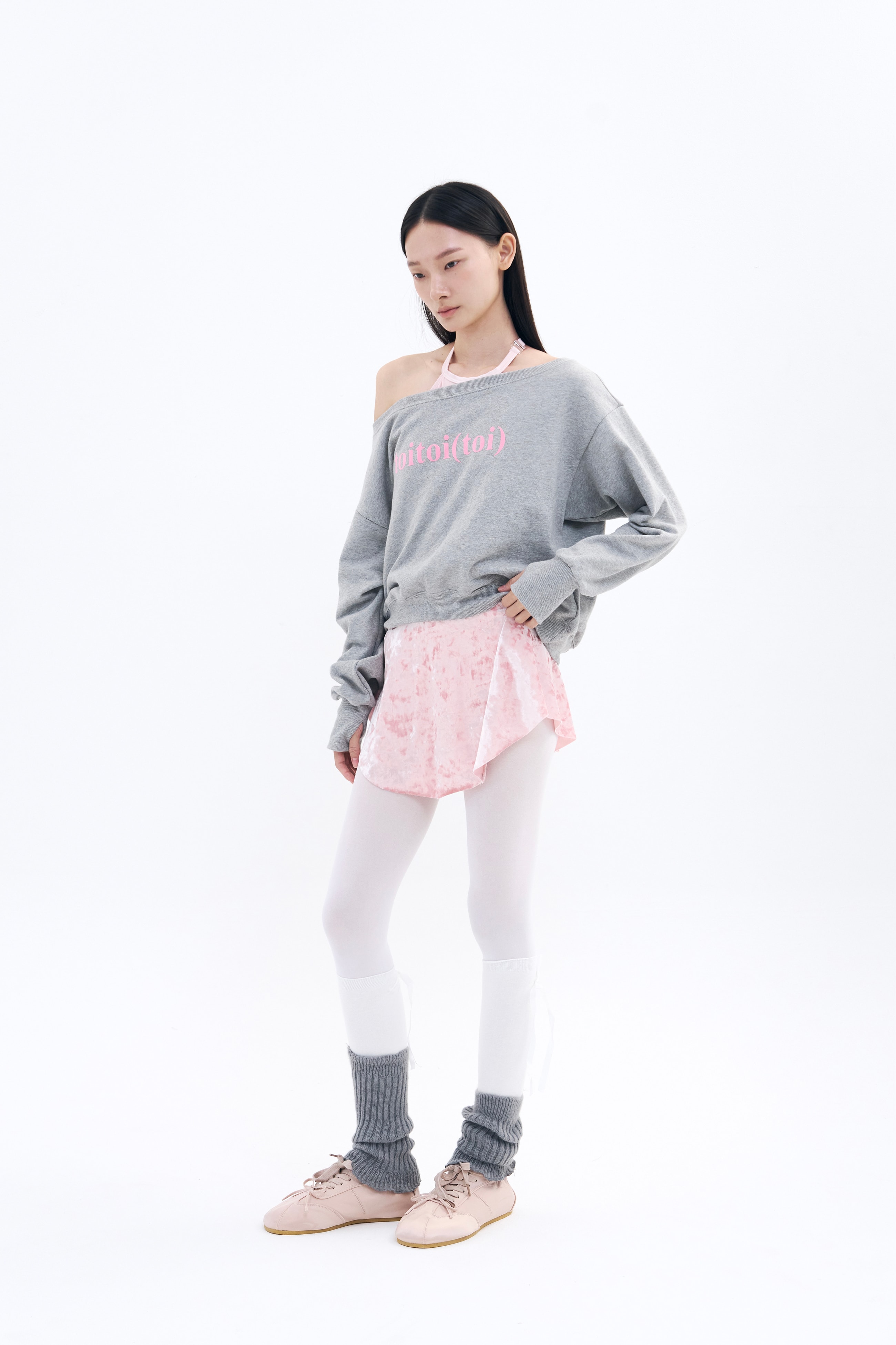 Crushed Velvet Strap Skirt _ Pink