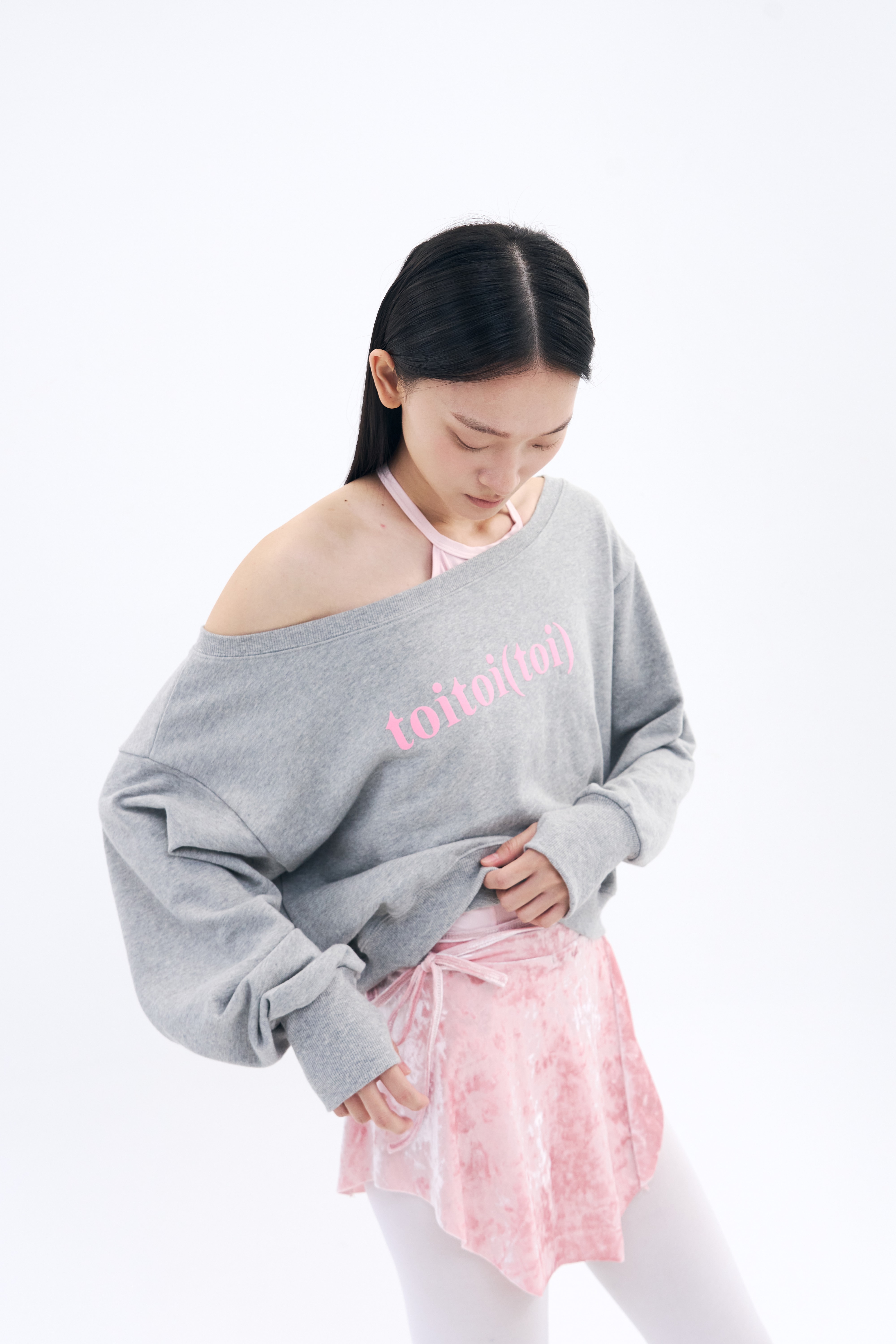 Crushed Velvet Strap Skirt _ Pink